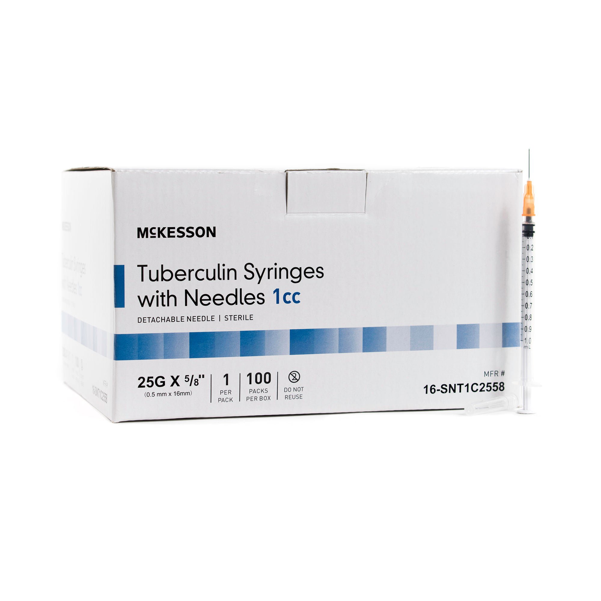 McKesson Brand - 16-SNT1C2558 McKesson 1 mL Syringe with Hypodermic Needle, 25 Gauge, 5/8 Inch Needle Length