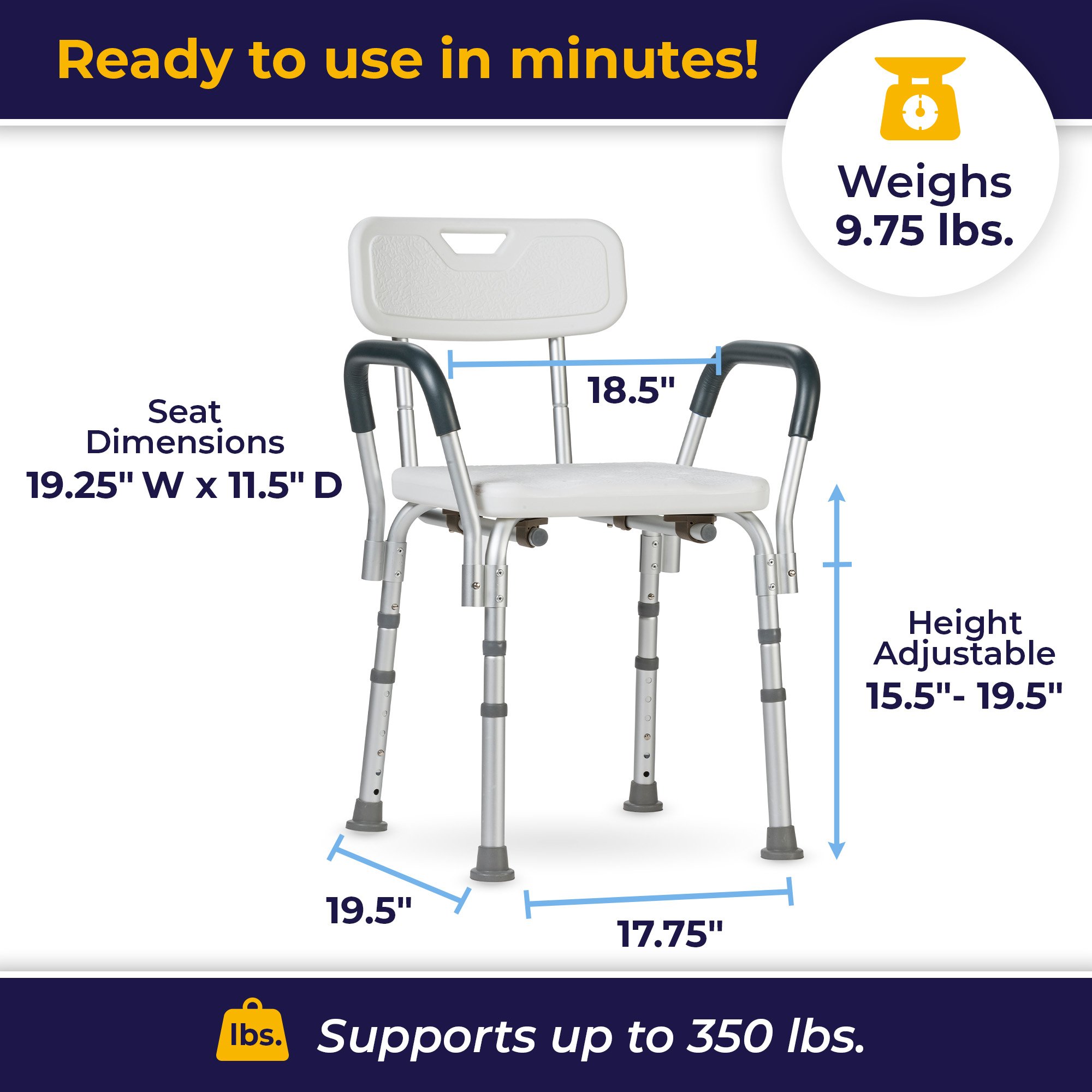 Drive DeVilbiss Healthcare - 12445KD-1 drive™ Shower Chair with Back and Removable Padded Arms