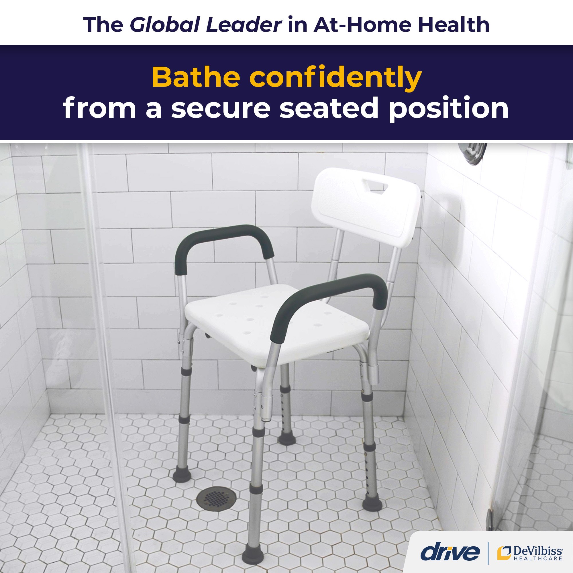 Drive DeVilbiss Healthcare - 12445KD-1 drive™ Shower Chair with Back and Removable Padded Arms