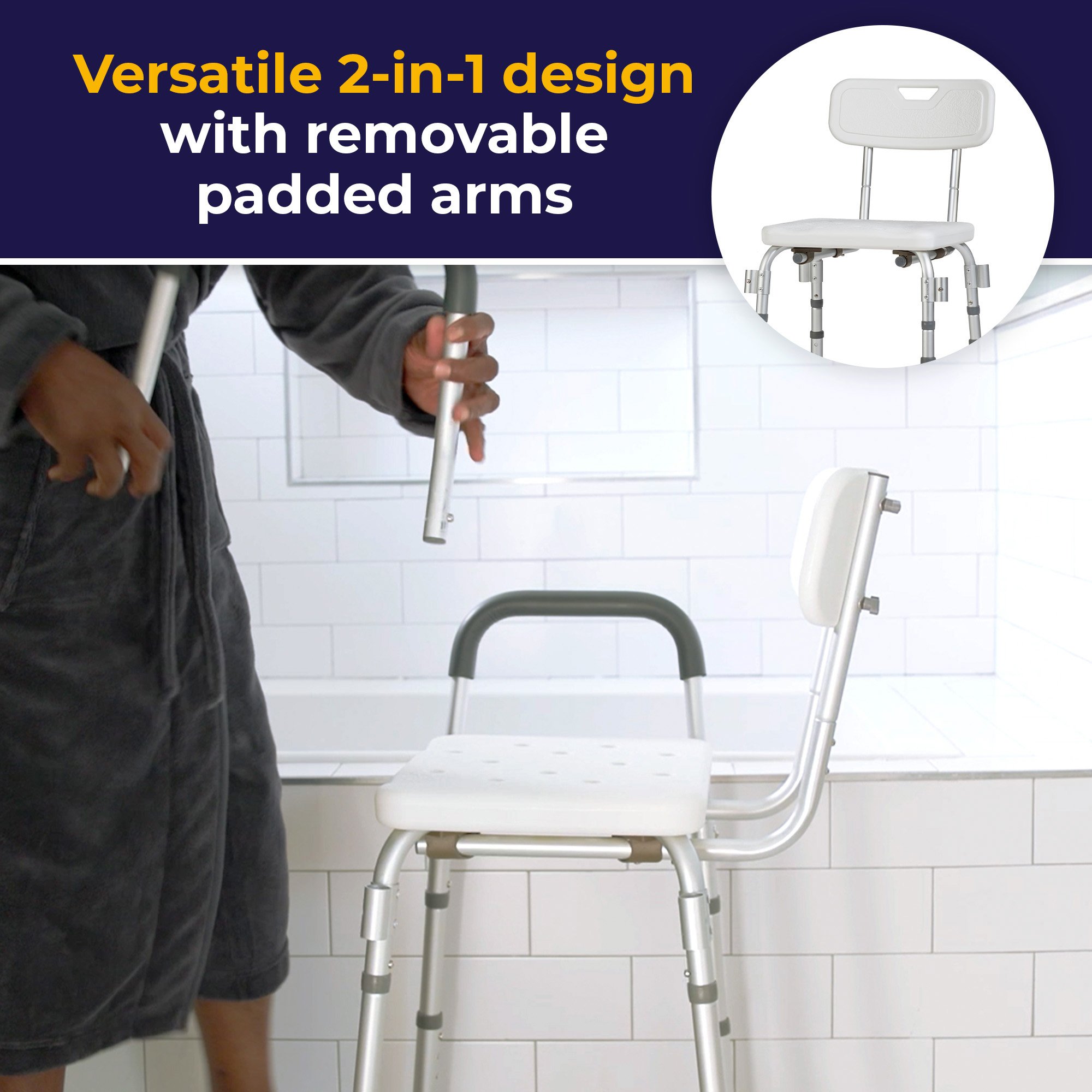 Drive DeVilbiss Healthcare - 12445KD-1 drive™ Shower Chair with Back and Removable Padded Arms