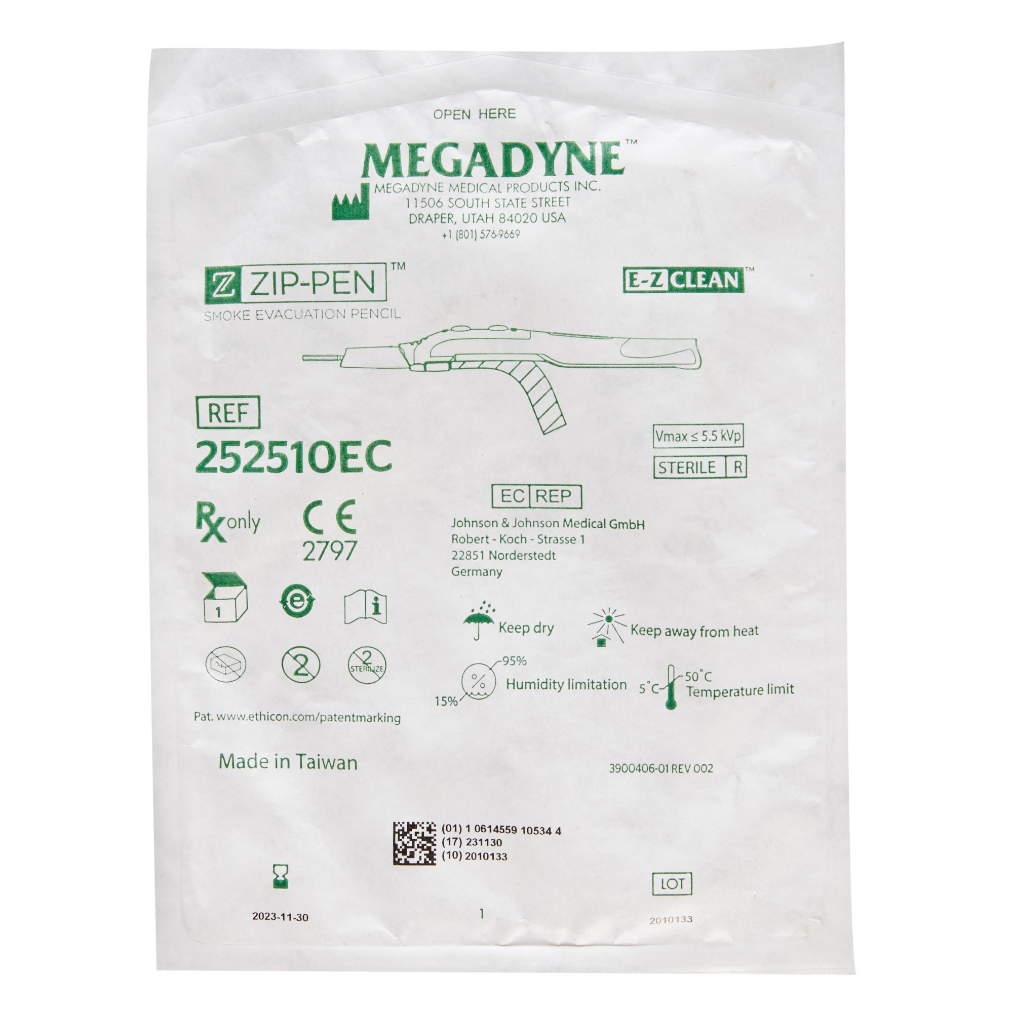 J & J Healthcare Systems - 252510EC Smoke Evacuation Pencil Kit Megadyne™ Zip-Pen™ Monopolar Blade Tip