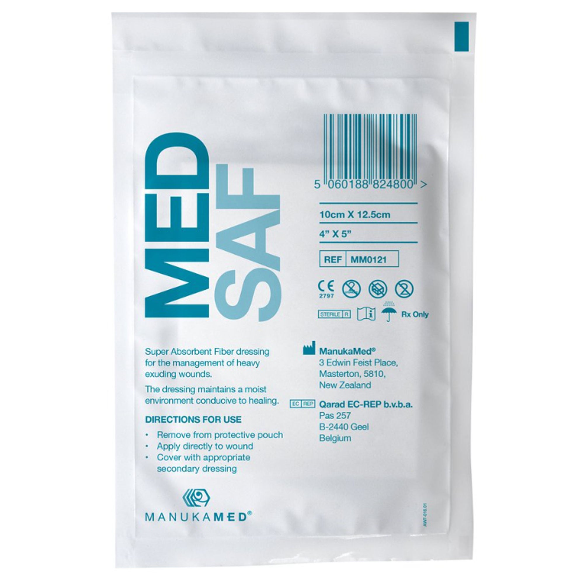Manukamed - MM0121 Honey Impregnated Wound Dressing MedSaf Rectangle 4 X 5 Inch Sterile