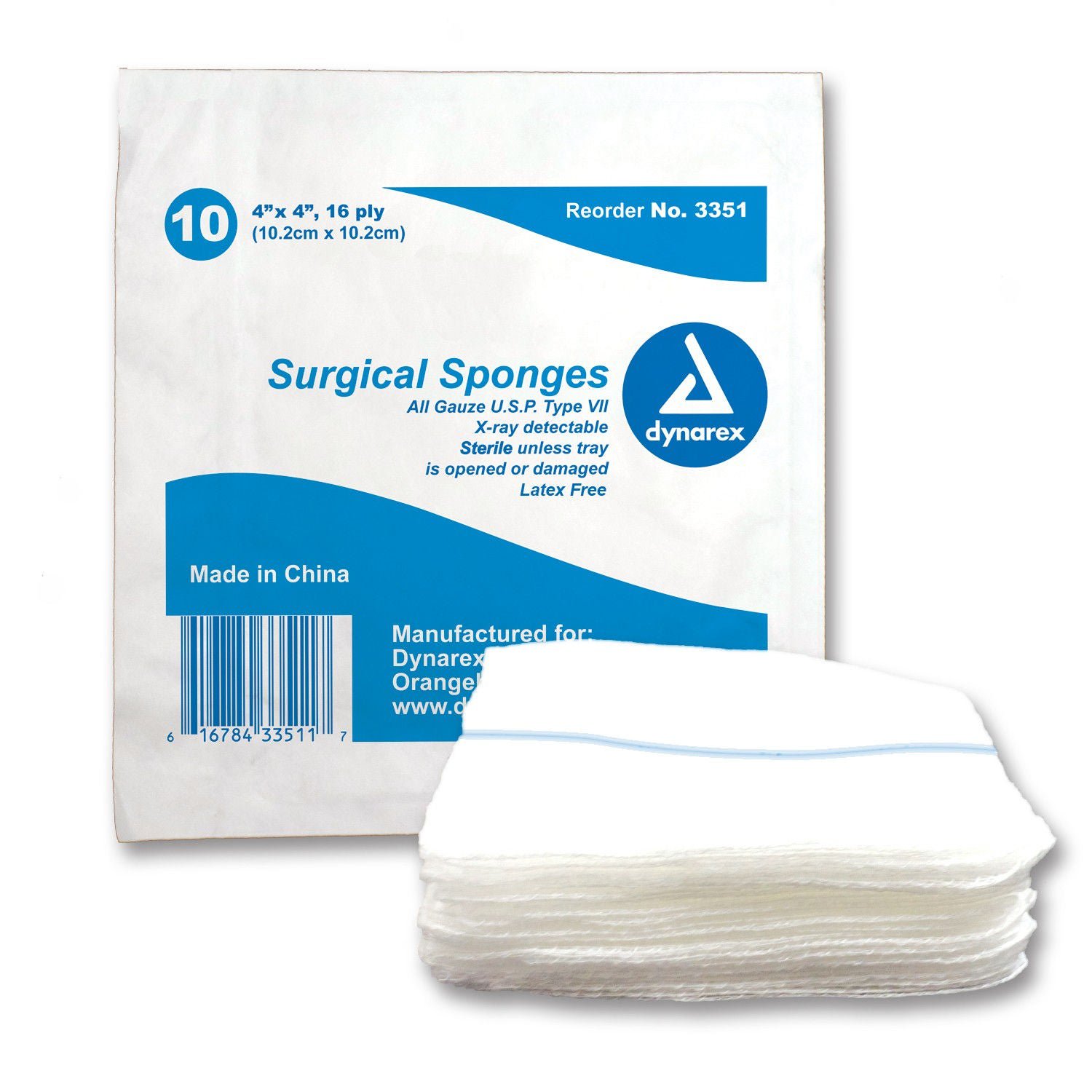 Dynarex - 3351 Gauze Sponge Dynarex® 4 X 4 Inch 16-Ply Sterile X-Ray Detectable 10 per Tray
