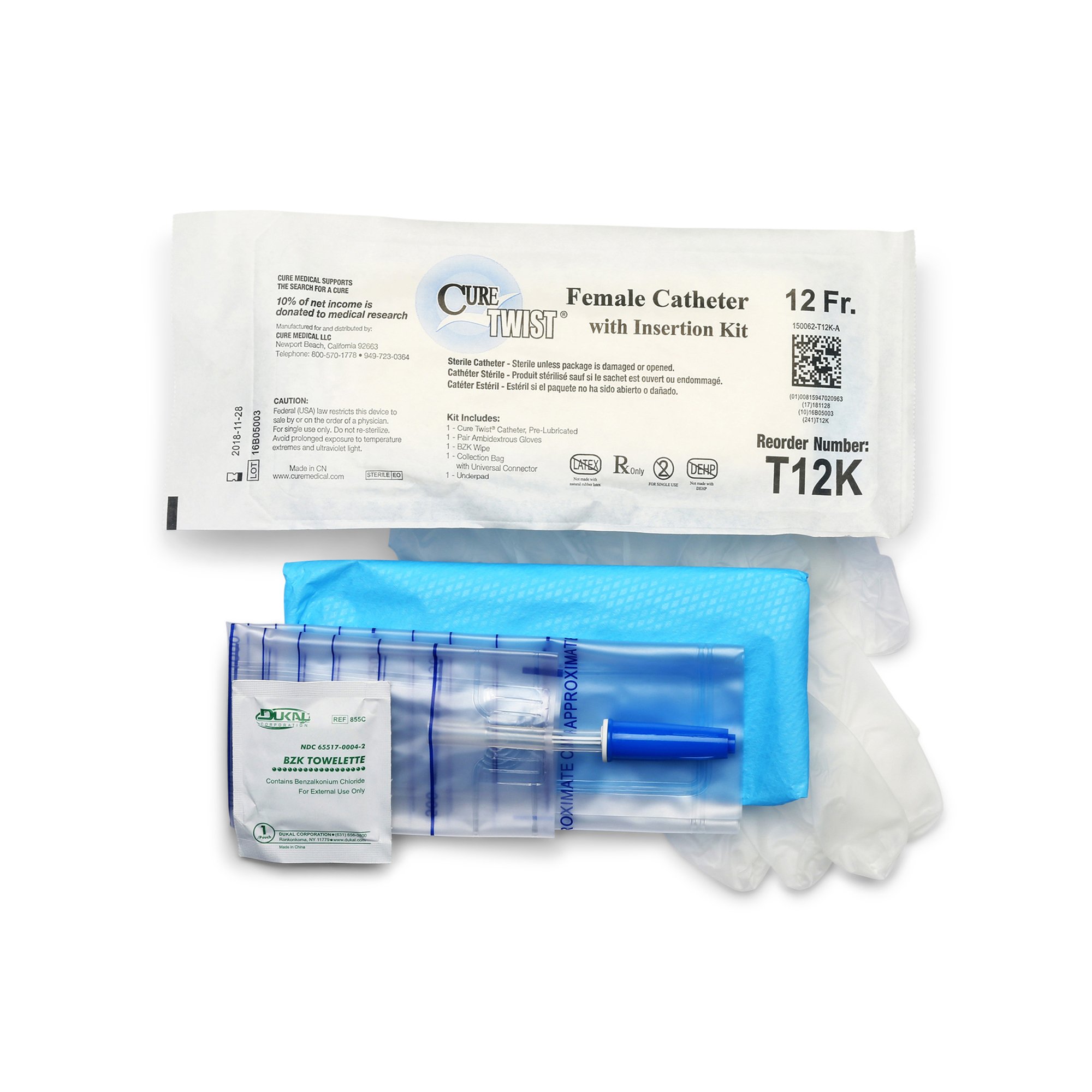 ConvaTec T12K - Cure Twist® Intermittent Catheter Kit, 12 Fr. - 1/Each, 30/Box, 90/Case