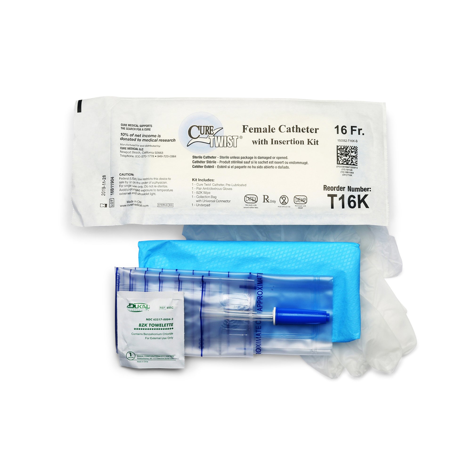 ConvaTec T16K - Cure Twist® Intermittent Catheter Kit, 16 Fr. - 1/Each, 30/Box, 90/Case
