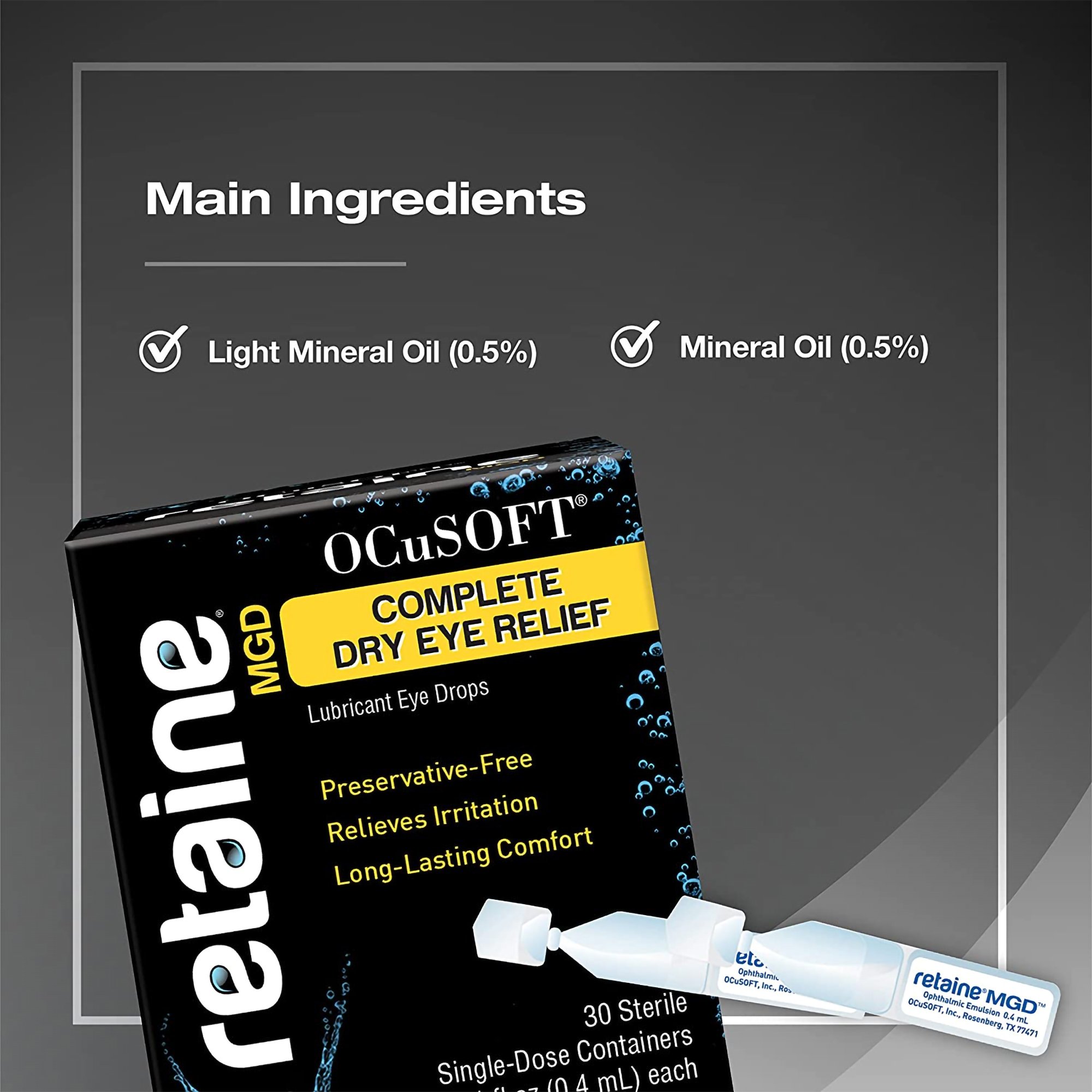 Ocusoft 01571891730 - OCuSOFT® Retaine® MGD Complete Dry Eye Relief Lubricant Eye Drops - 30/Box
