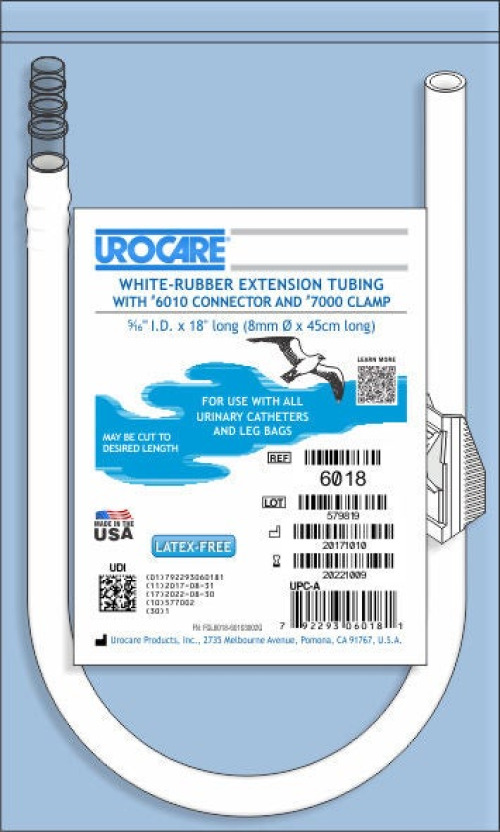Urocare Products - 601812 Extension Tubing with Connector Urocare® With Connector and Clamp, White, Rubber, 0.31 X 18 Inch For Connecting Male External or Foley Catheters to Bedside Urinary Drainage Bags