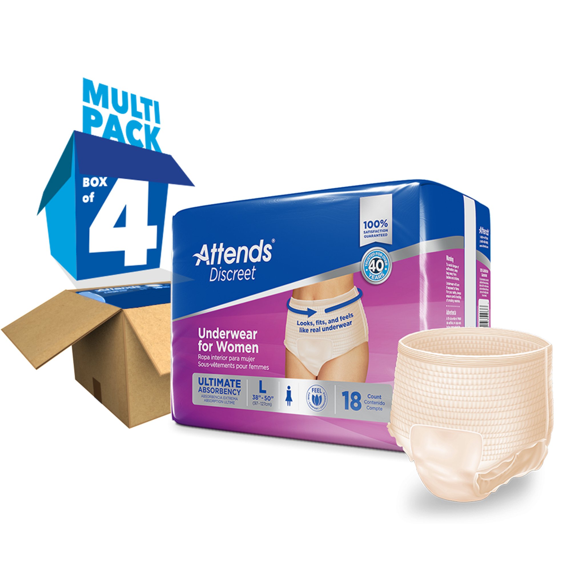 Attends Healthcare Products ADUF30 - Attends® Discreet Women's Underwear, Level 5, Large - 18/Bag, 72/Case