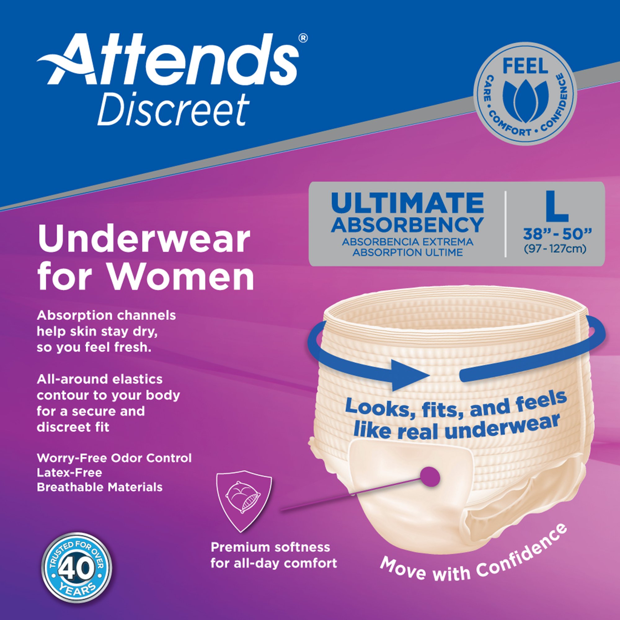 Attends Healthcare Products ADUF30 - Attends® Discreet Women's Underwear, Level 5, Large - 18/Bag, 72/Case