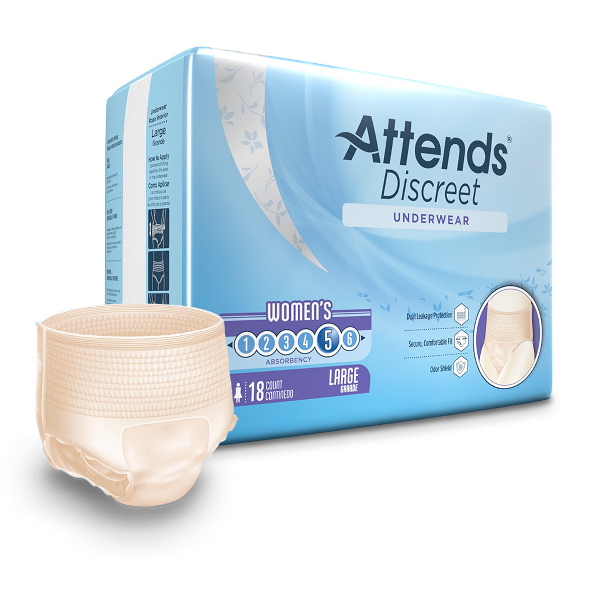 Attends Healthcare Products ADUF30 - Attends® Discreet Women's Underwear, Level 5, Large - 18/Bag, 72/Case