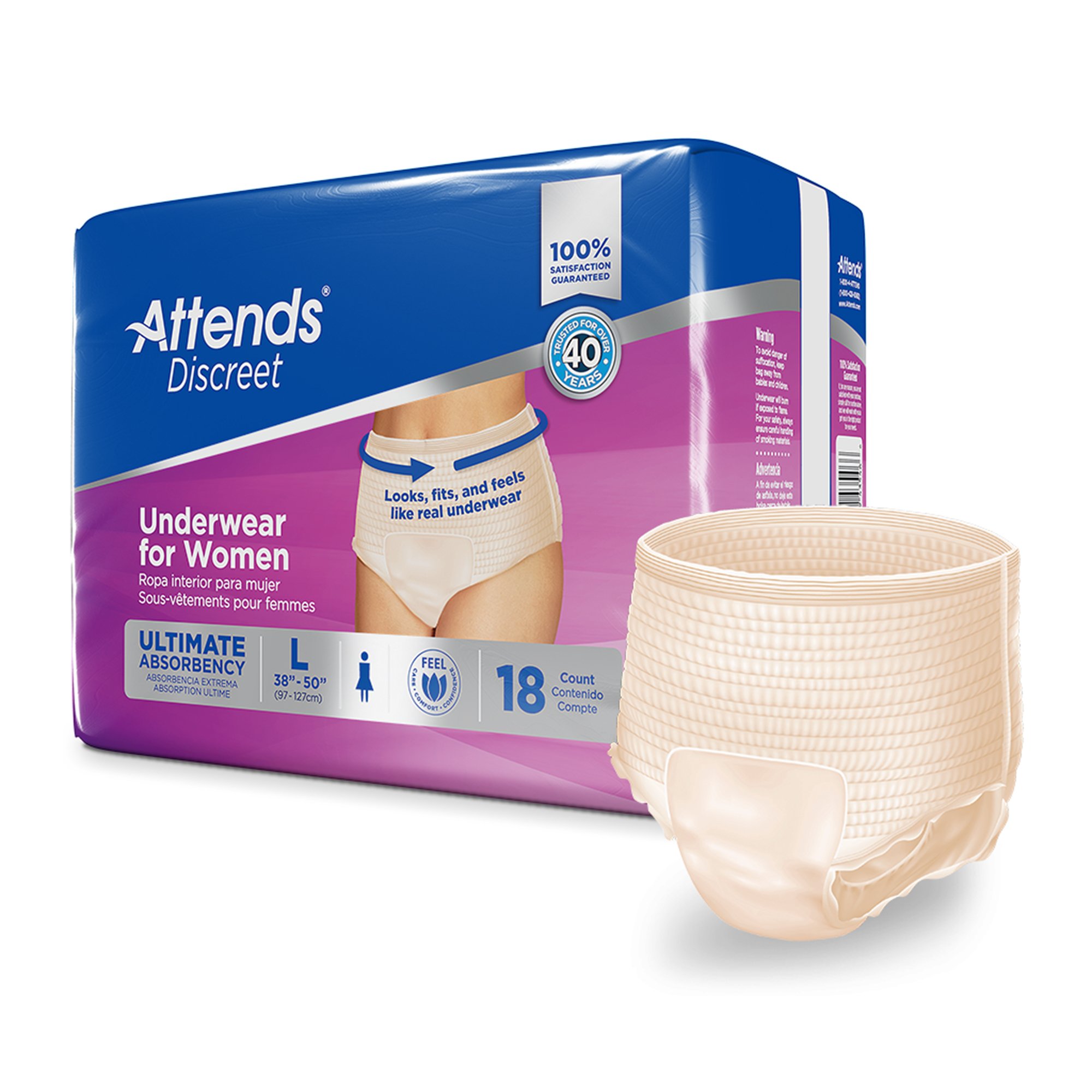 Attends Healthcare Products ADUF30 - Attends® Discreet Women's Underwear, Level 5, Large - 18/Bag, 72/Case