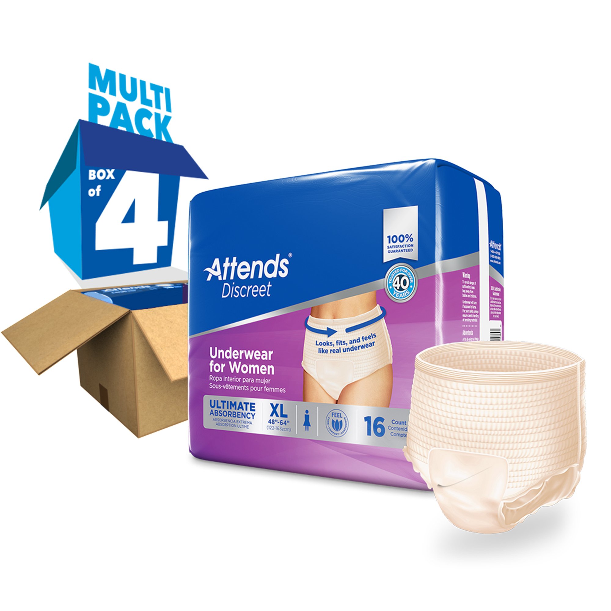 Attends Healthcare Products ADUF40 - Attends® Discreet Women's Underwear, Level 5, X-Large - 16/Bag, 64/Case