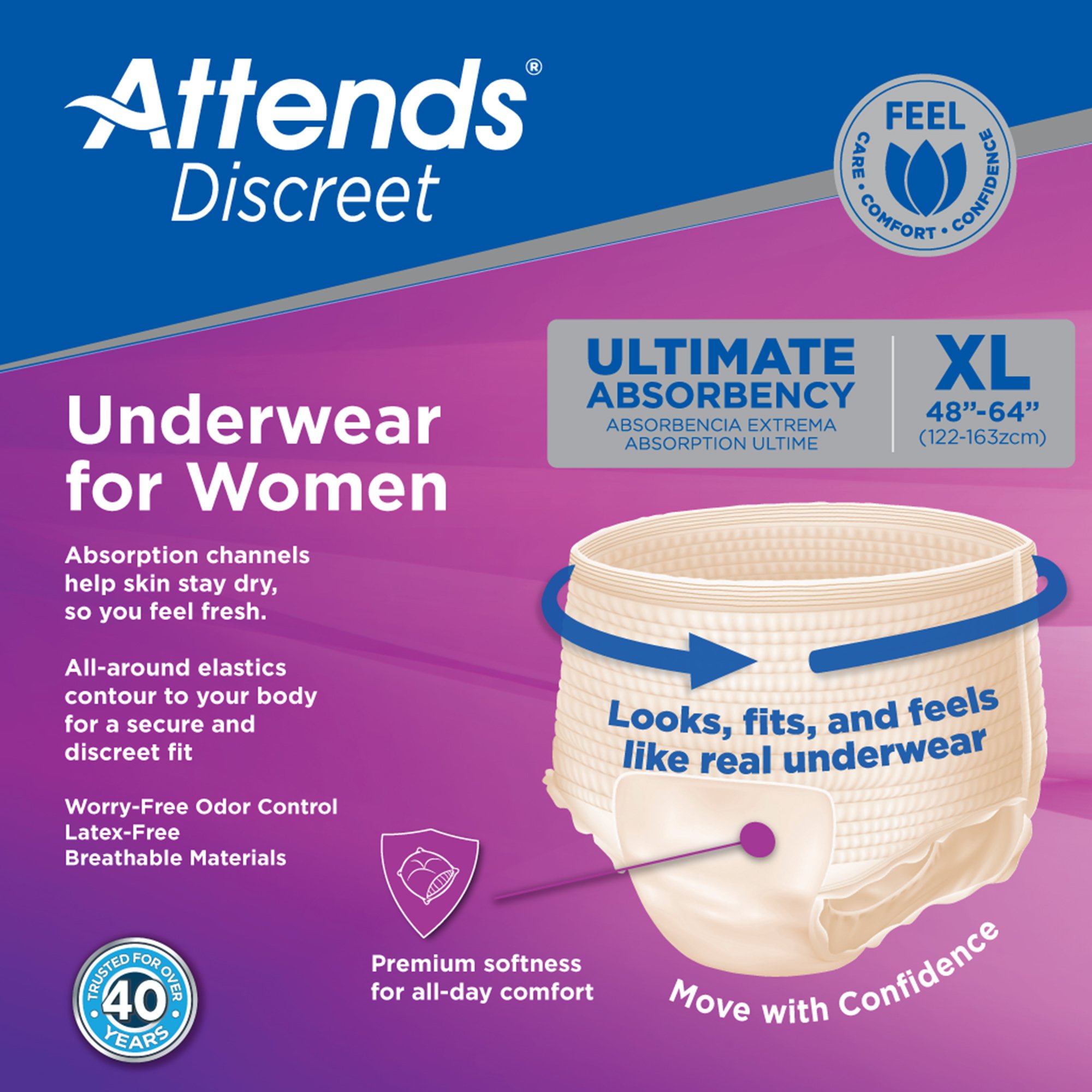 Attends Healthcare Products ADUF40 - Attends® Discreet Women's Underwear, Level 5, X-Large - 16/Bag, 64/Case