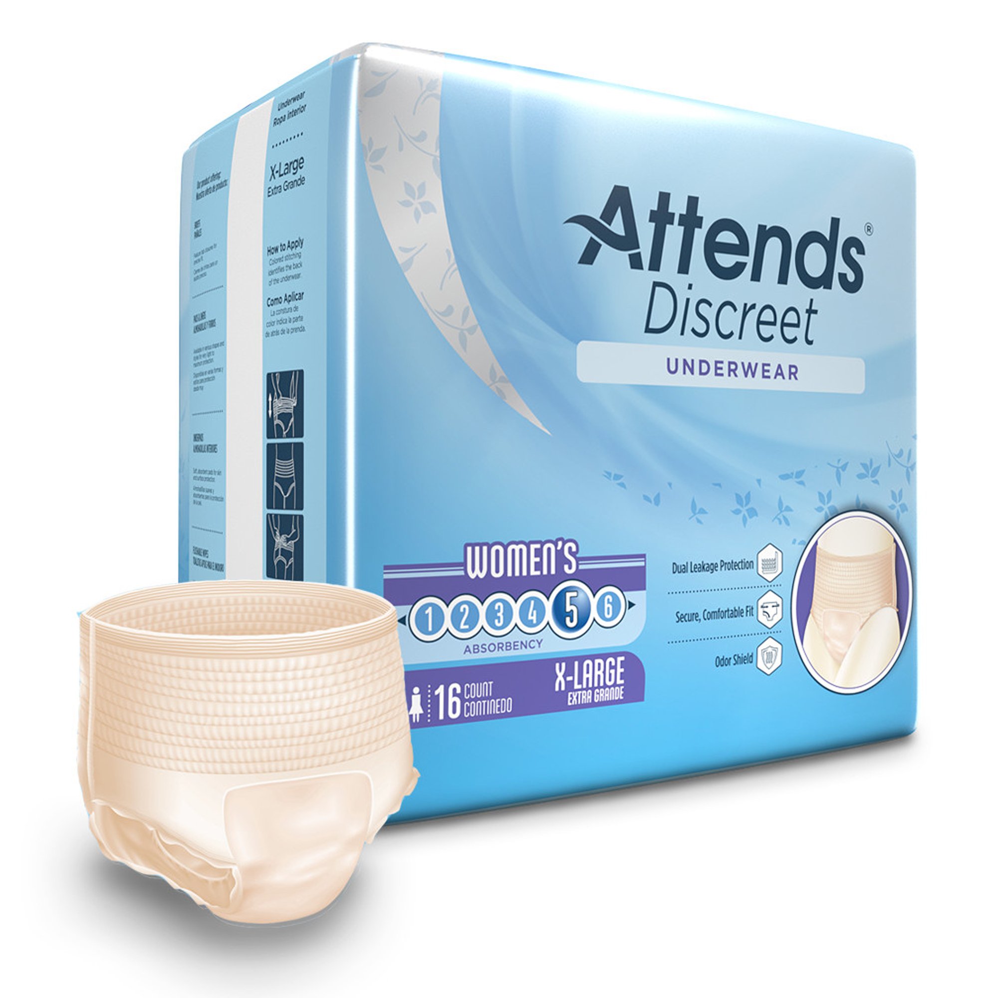 Attends Healthcare Products ADUF40 - Attends® Discreet Women's Underwear, Level 5, X-Large - 16/Bag, 64/Case