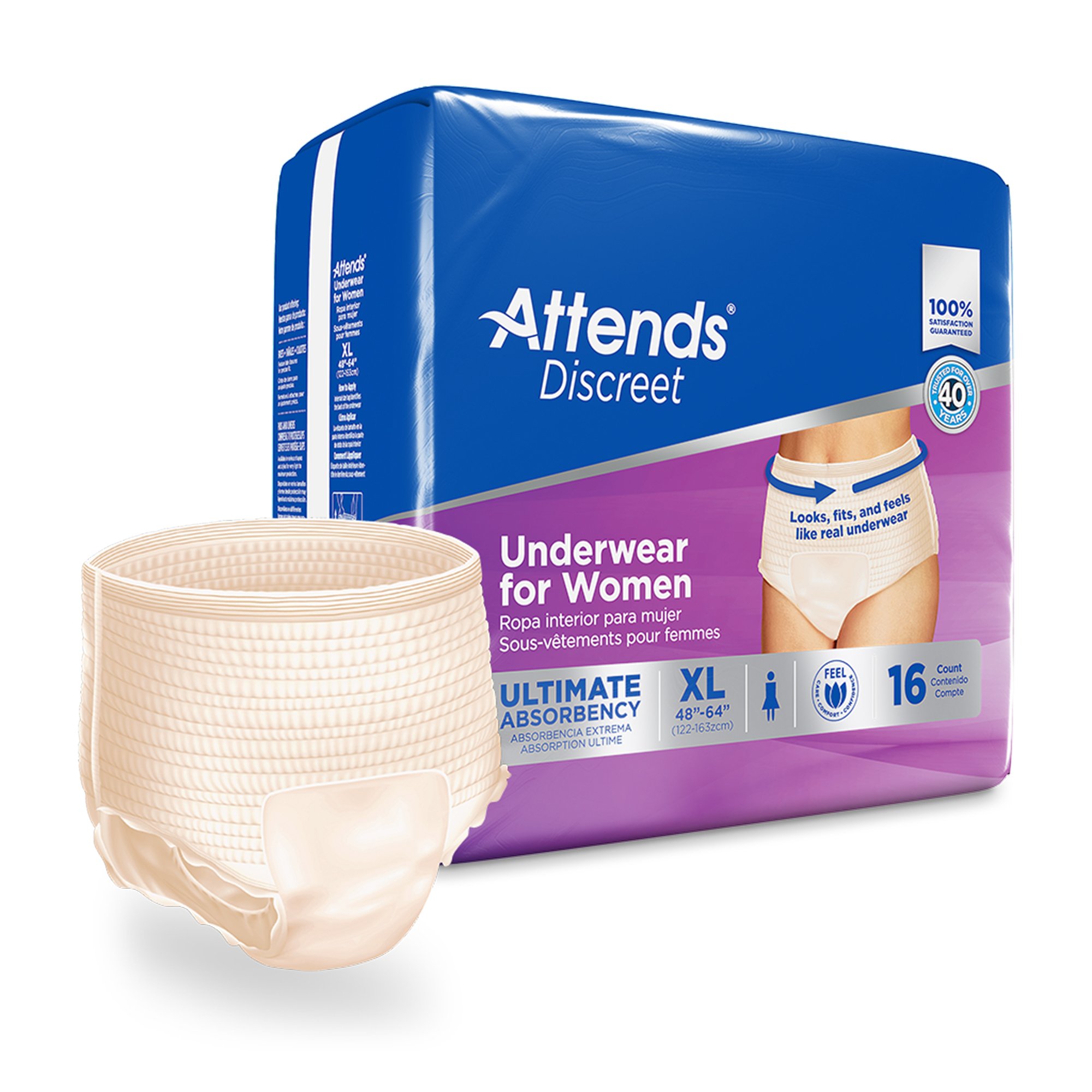 Attends Healthcare Products ADUF40 - Attends® Discreet Women's Underwear, Level 5, X-Large - 16/Bag, 64/Case