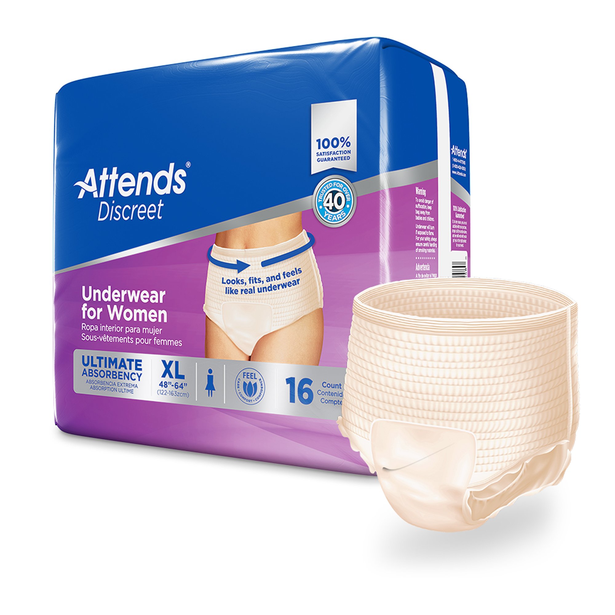 Attends Healthcare Products ADUF40 - Attends® Discreet Women's Underwear, Level 5, X-Large - 16/Bag, 64/Case