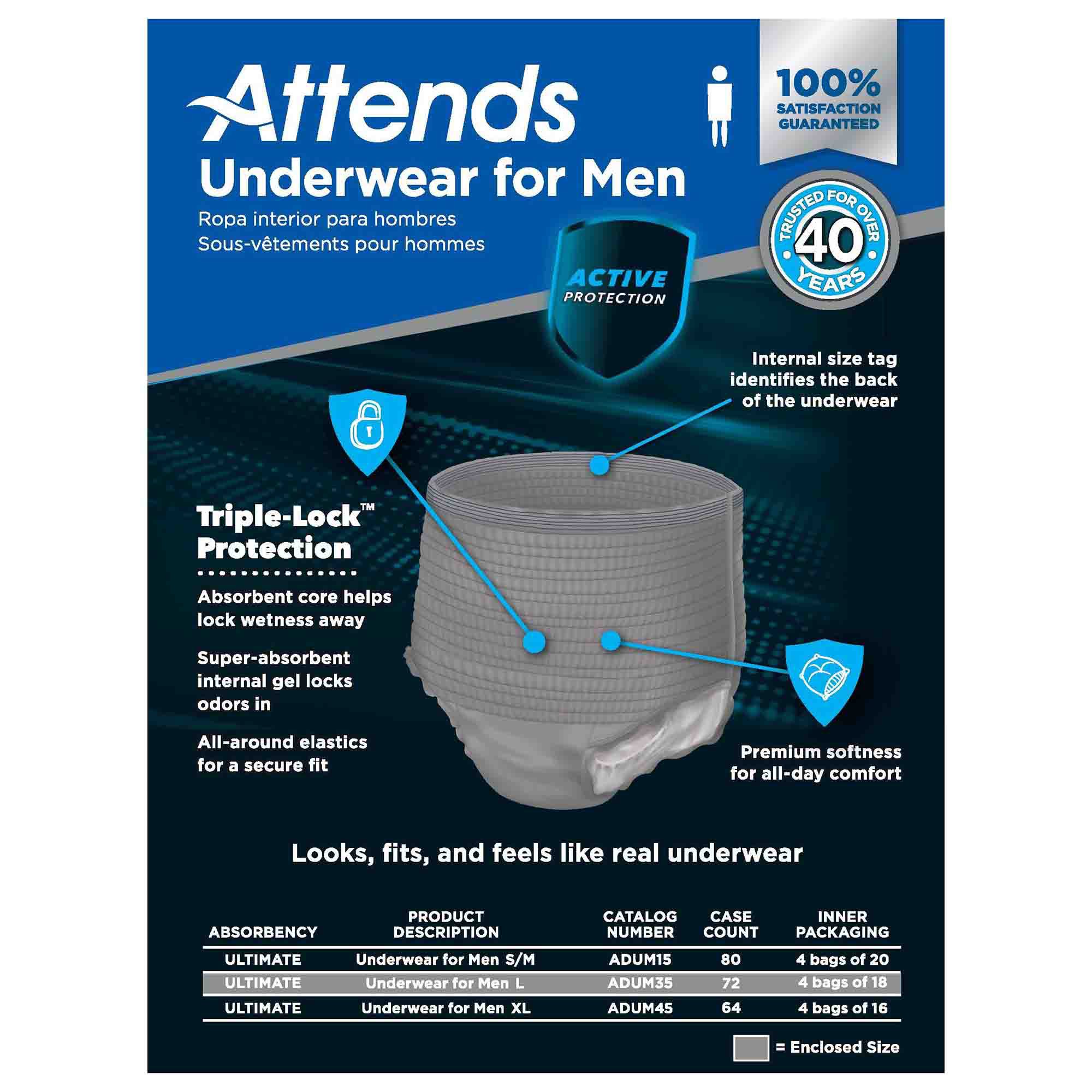 Attends Healthcare Products ADUM35 - Attends® Discreet Men's Underwear, Level 5, Large - 18/Bag, 72/Case