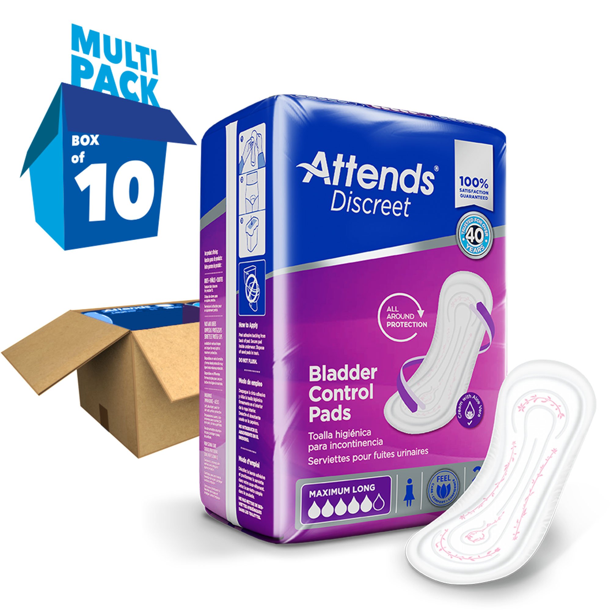 Attends Healthcare Products ADPMAL - Attends® Discreet Women's Maximum Long Bladder Control Pad, 14.5-Inch Length - 20/Bag, 200/Case