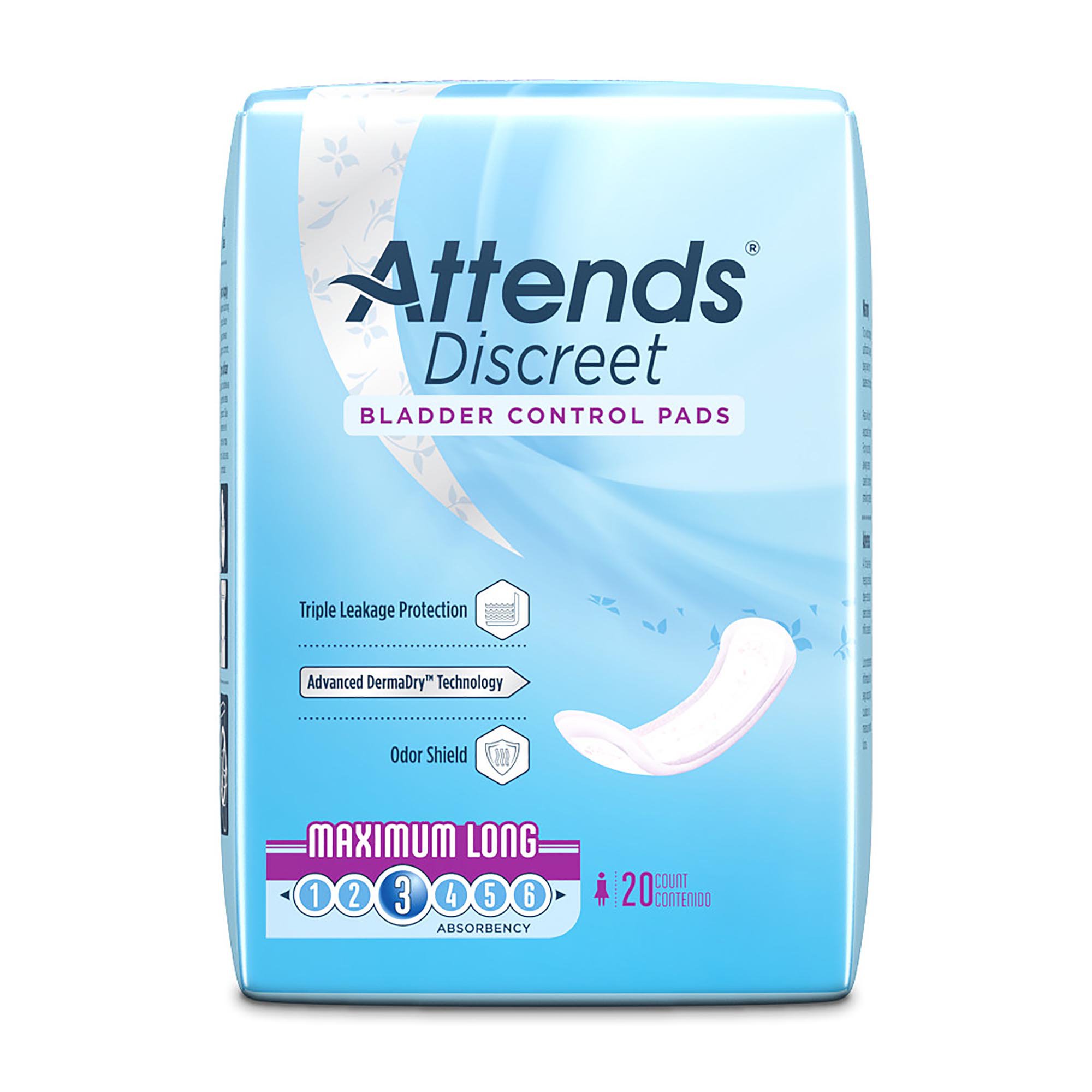 Attends Healthcare Products ADPMAL - Attends® Discreet Women's Maximum Long Bladder Control Pad, 14.5-Inch Length - 20/Bag, 200/Case