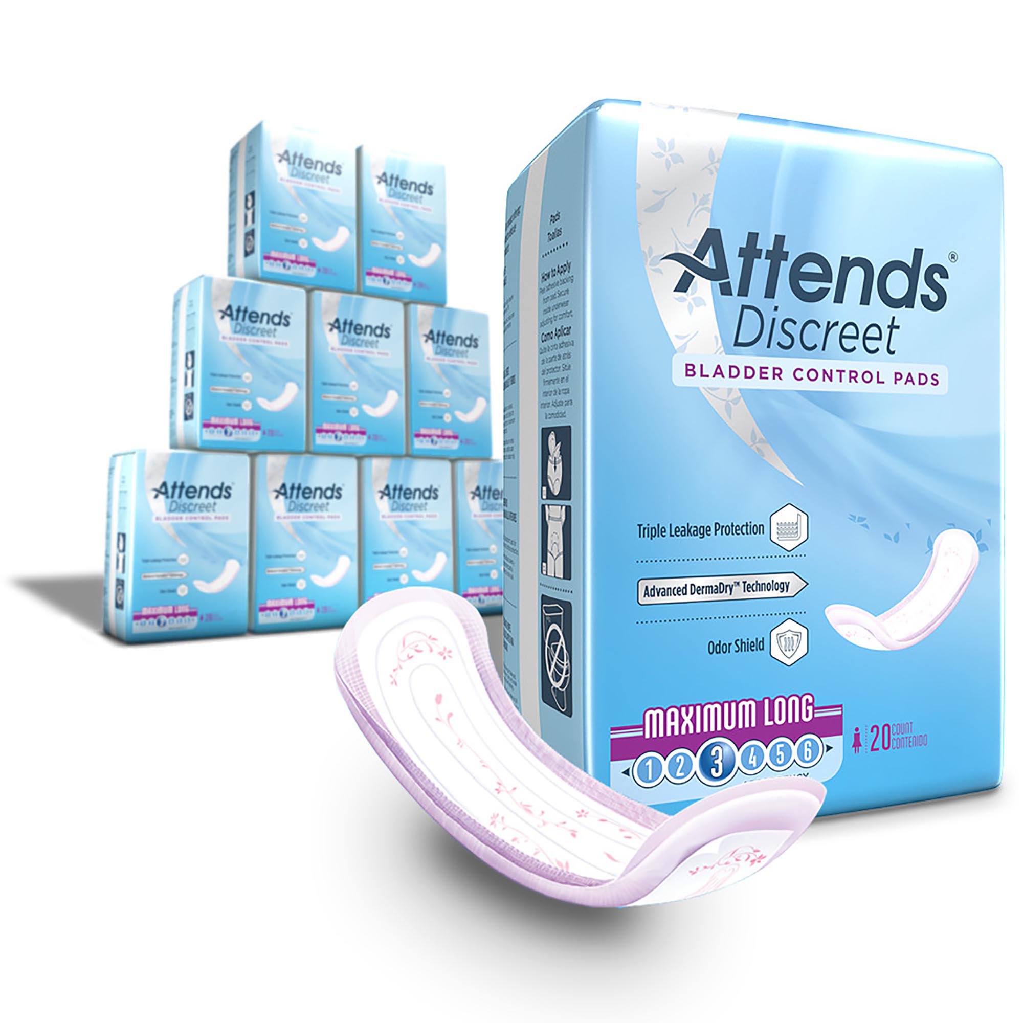Attends Healthcare Products ADPMAL - Attends® Discreet Women's Maximum Long Bladder Control Pad, 14.5-Inch Length - 20/Bag, 200/Case