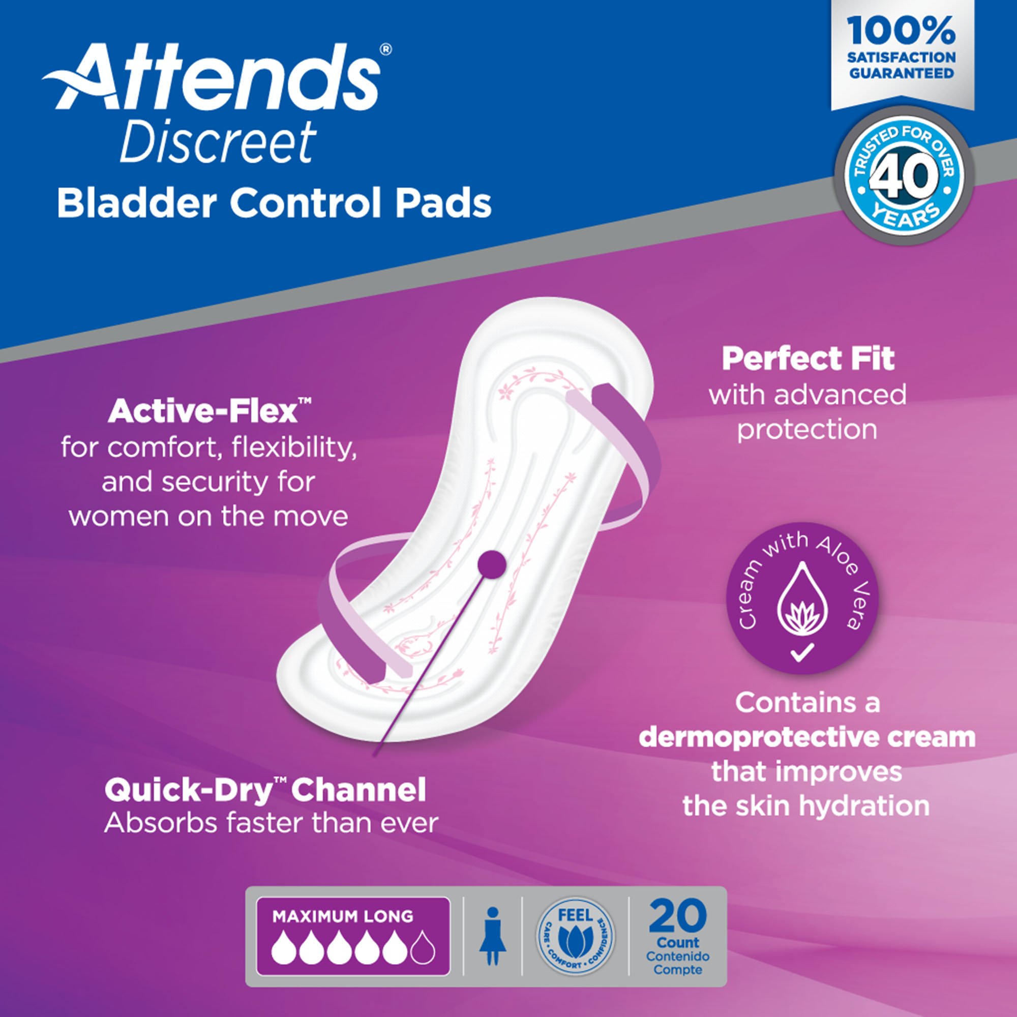 Attends Healthcare Products ADPMAL - Attends® Discreet Women's Maximum Long Bladder Control Pad, 14.5-Inch Length - 20/Bag, 200/Case