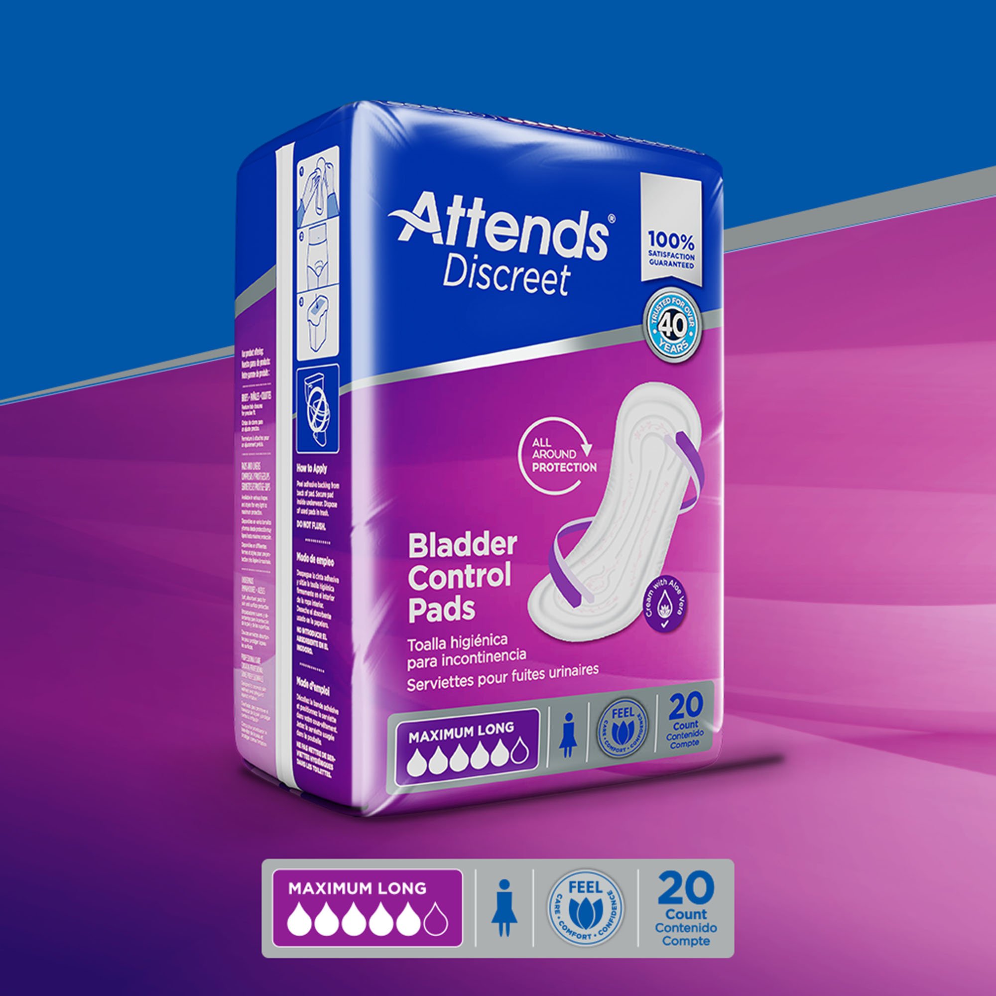 Attends Healthcare Products ADPMAL - Attends® Discreet Women's Maximum Long Bladder Control Pad, 14.5-Inch Length - 20/Bag, 200/Case
