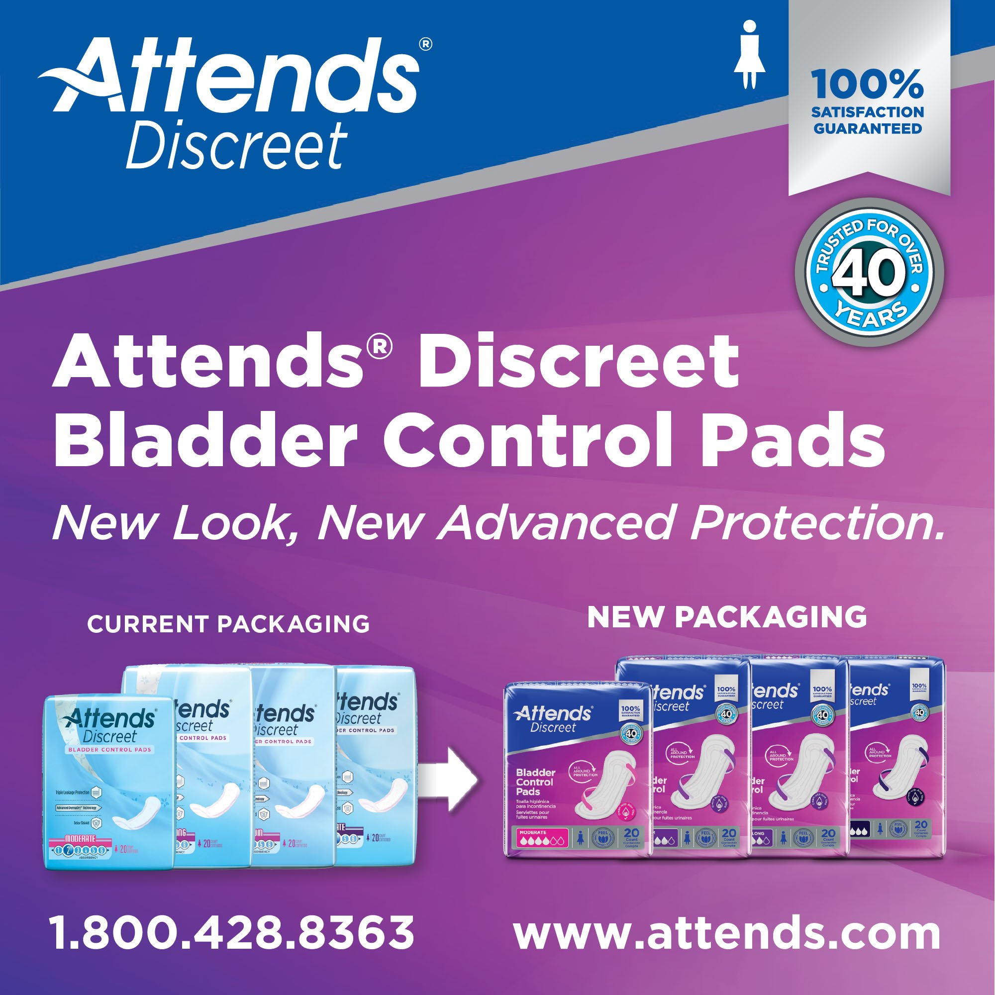 Attends Healthcare Products ADPMAL - Attends® Discreet Women's Maximum Long Bladder Control Pad, 14.5-Inch Length - 20/Bag, 200/Case