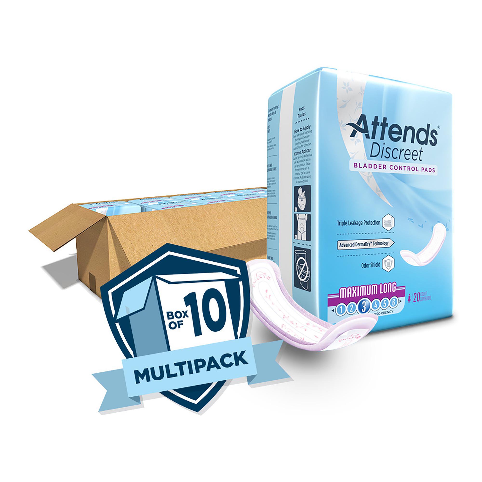 Attends Healthcare Products ADPMAL - Attends® Discreet Women's Maximum Long Bladder Control Pad, 14.5-Inch Length - 20/Bag, 200/Case