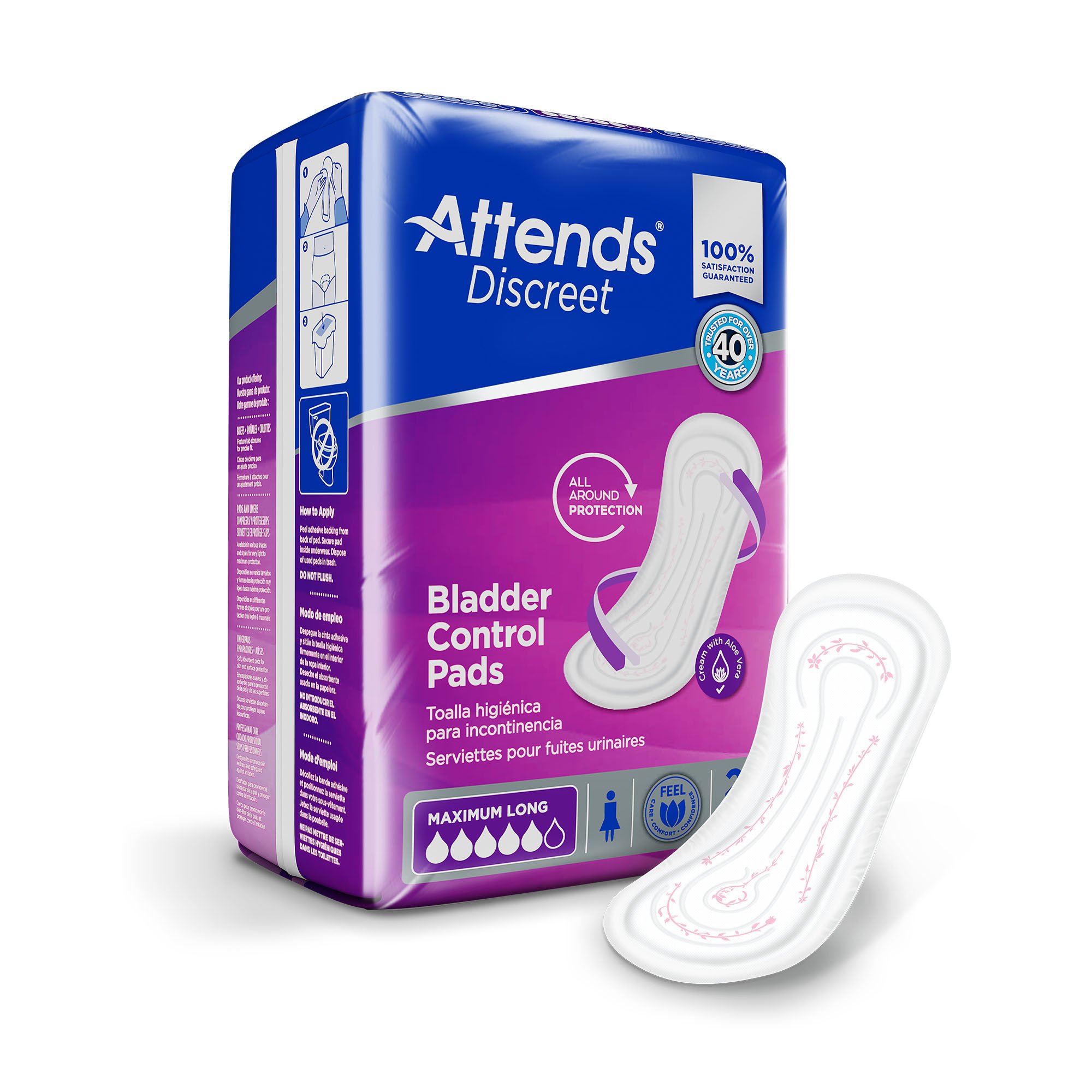 Attends Healthcare Products ADPMAL - Attends® Discreet Women's Maximum Long Bladder Control Pad, 14.5-Inch Length - 20/Bag, 200/Case