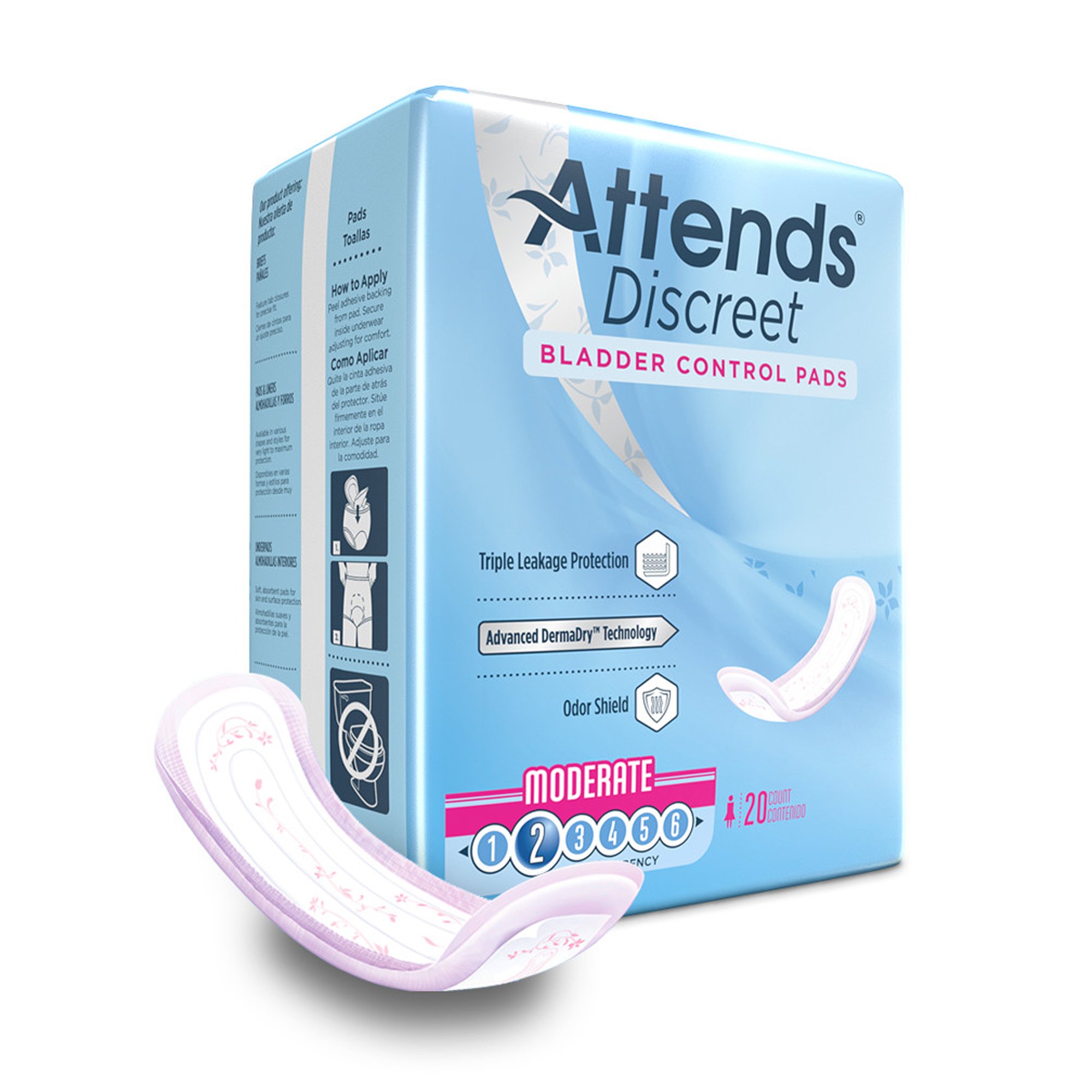 Attends Healthcare Products ADPMOD - Attends® Discreet Women's Moderate Bladder Control Pad, 10.5-Inch Length - 20/Bag, 200/Case