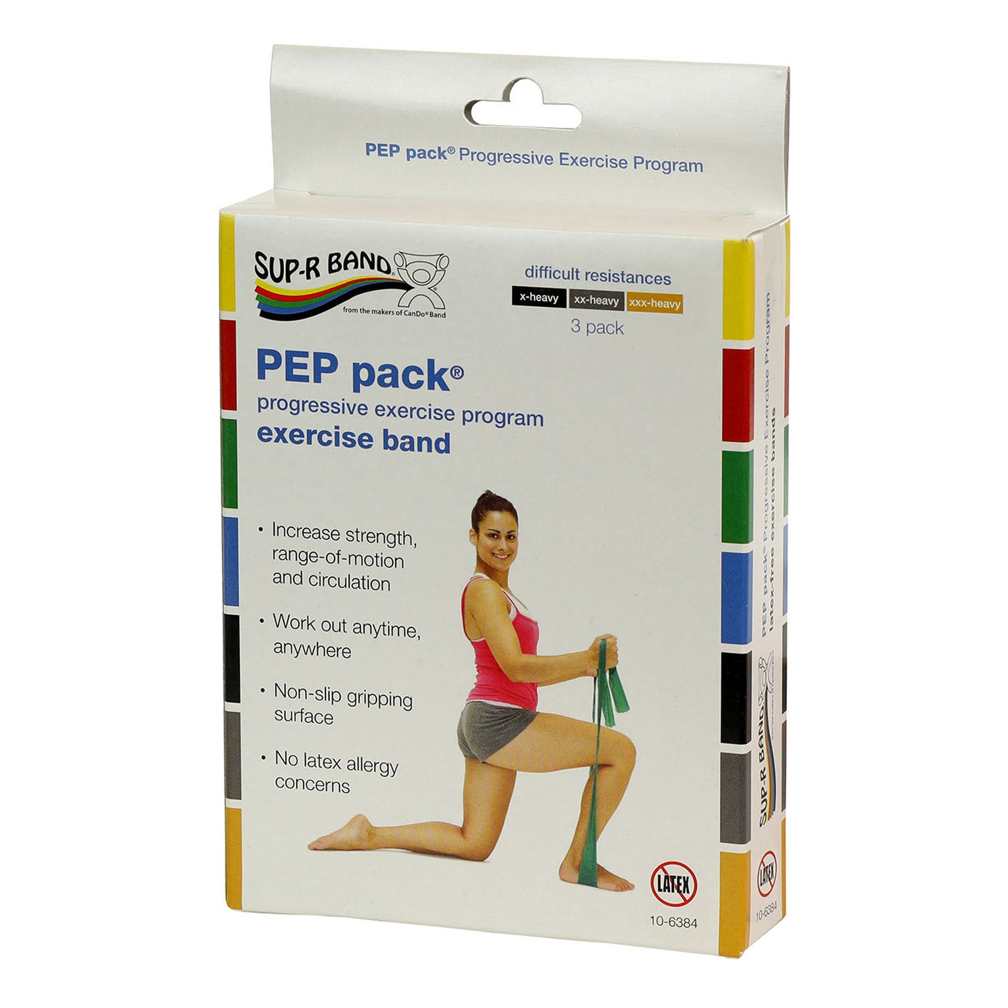 Fabrication Enterprises - 10-6384 Exercise Resistance Band Set Sup-R Band® PEP Pack® Black / Silver / Gold 5 Inch X 5 Foot X-Heavy to 3X-Heavy Resistance