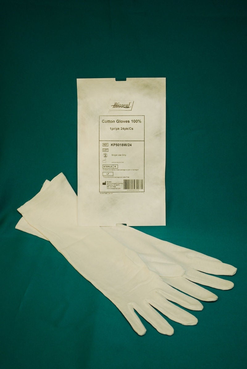 Bioseal - KP5018W-24 Infection Control Glove One Size Fits Most Cotton White Over-the-Wrist Length Hemmed Cuff Sterile Pair