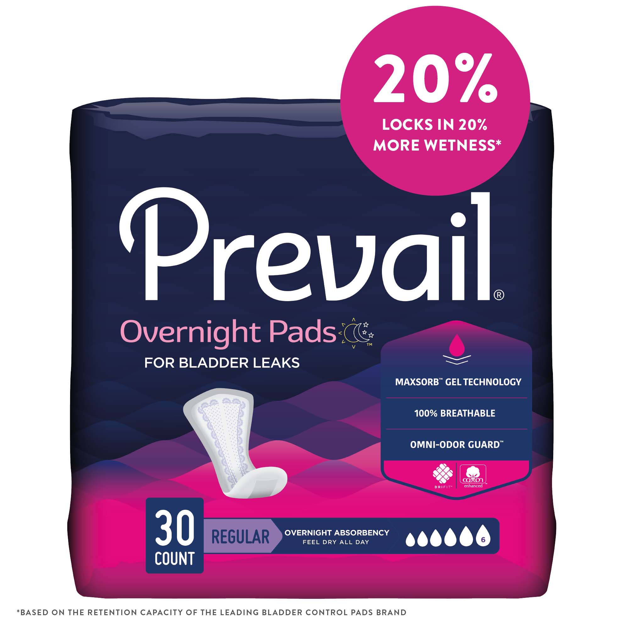 First Quality Products LLC PVX-120 - Prevail® Daily Pads Overnight Bladder Control Pad, 16-Inch Length - 30/Bag, 120/Case