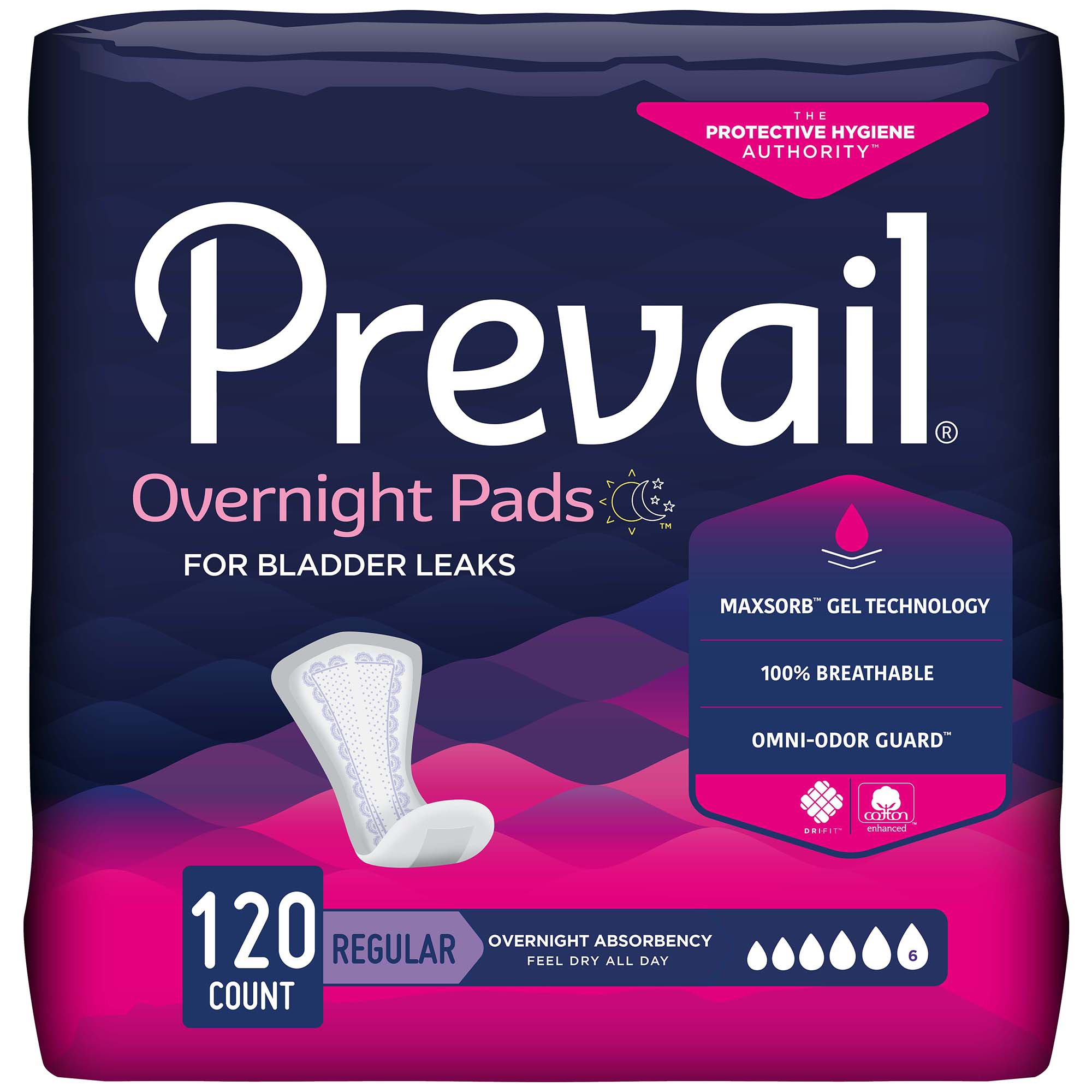 First Quality Products LLC PVX-120 - Prevail® Daily Pads Overnight Bladder Control Pad, 16-Inch Length - 30/Bag, 120/Case