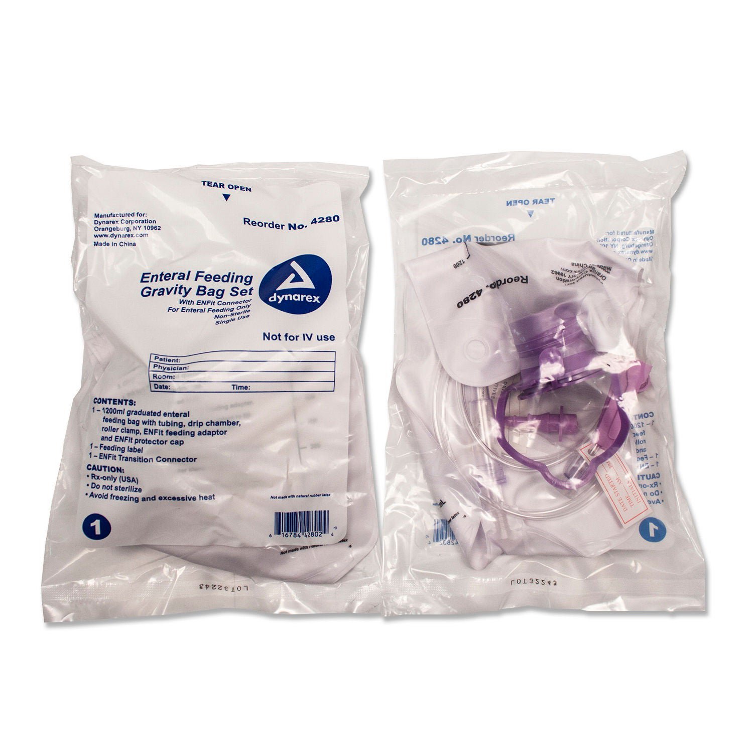 Dynarex - 4280 Gravity Feeding Bag Set with ENFit™ Connector Dynarex 1200 mL Silicone