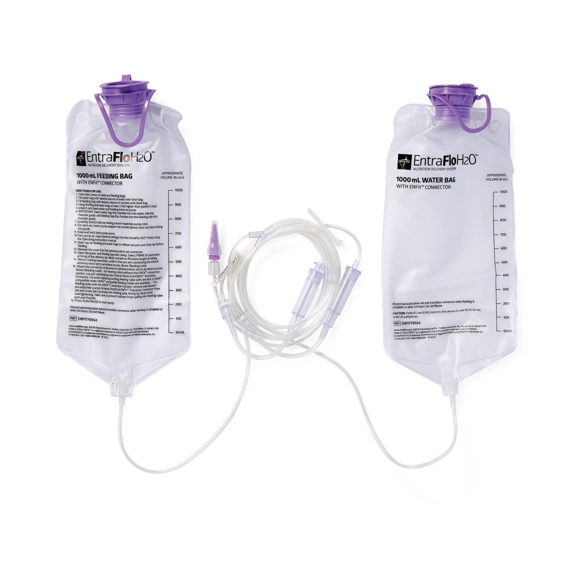 Medline - ENFIT70554 Enteral Feeding Pump Flush Bag Set with ENFit® Connector Medline EntraFlo H2O™ 1000 mL Silicone NonSterile ENFit® Connector