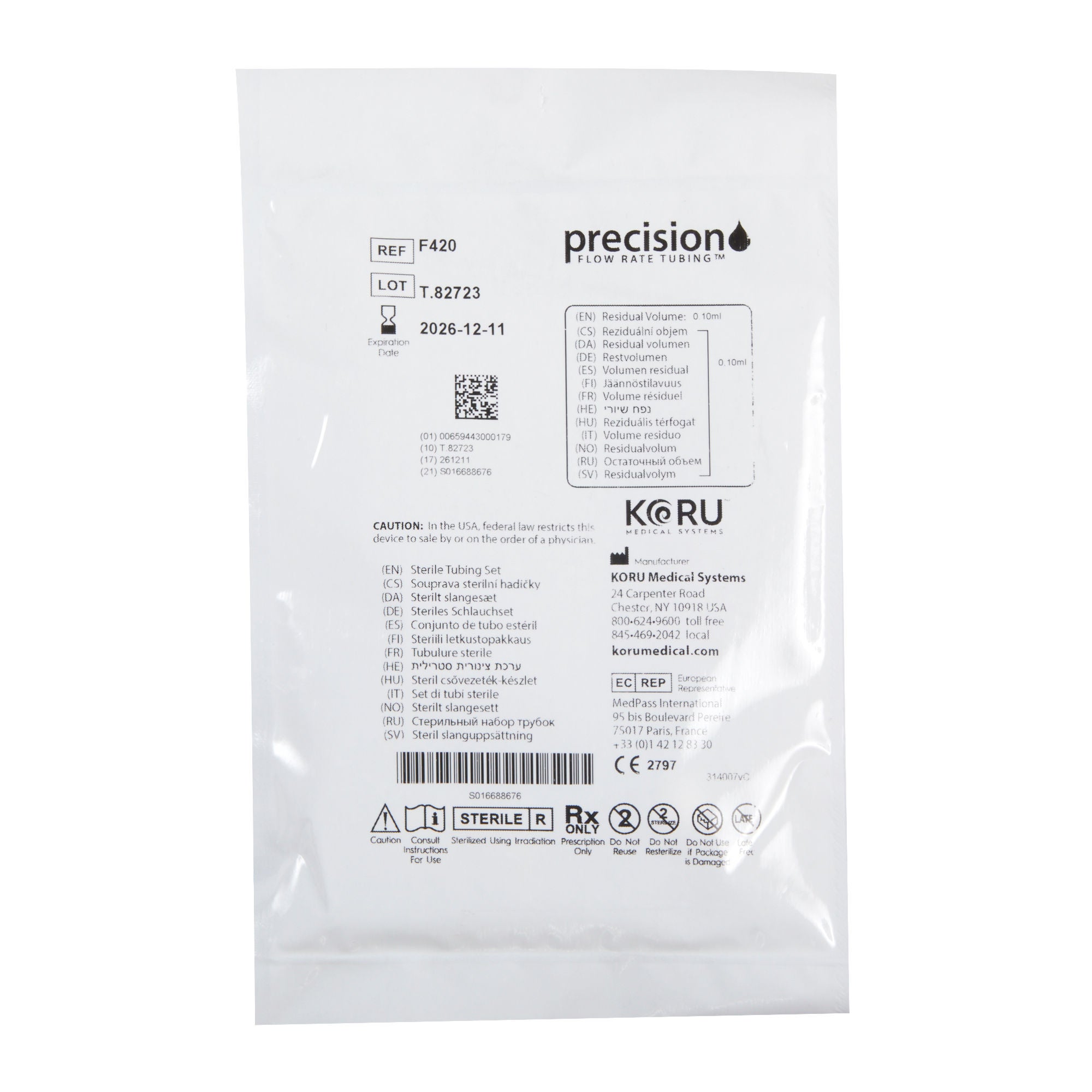 KORU Medical Systems - F420 Flow Rate Tubing Precision Flow Rate Tubing® Freedom Syringe Infusion System