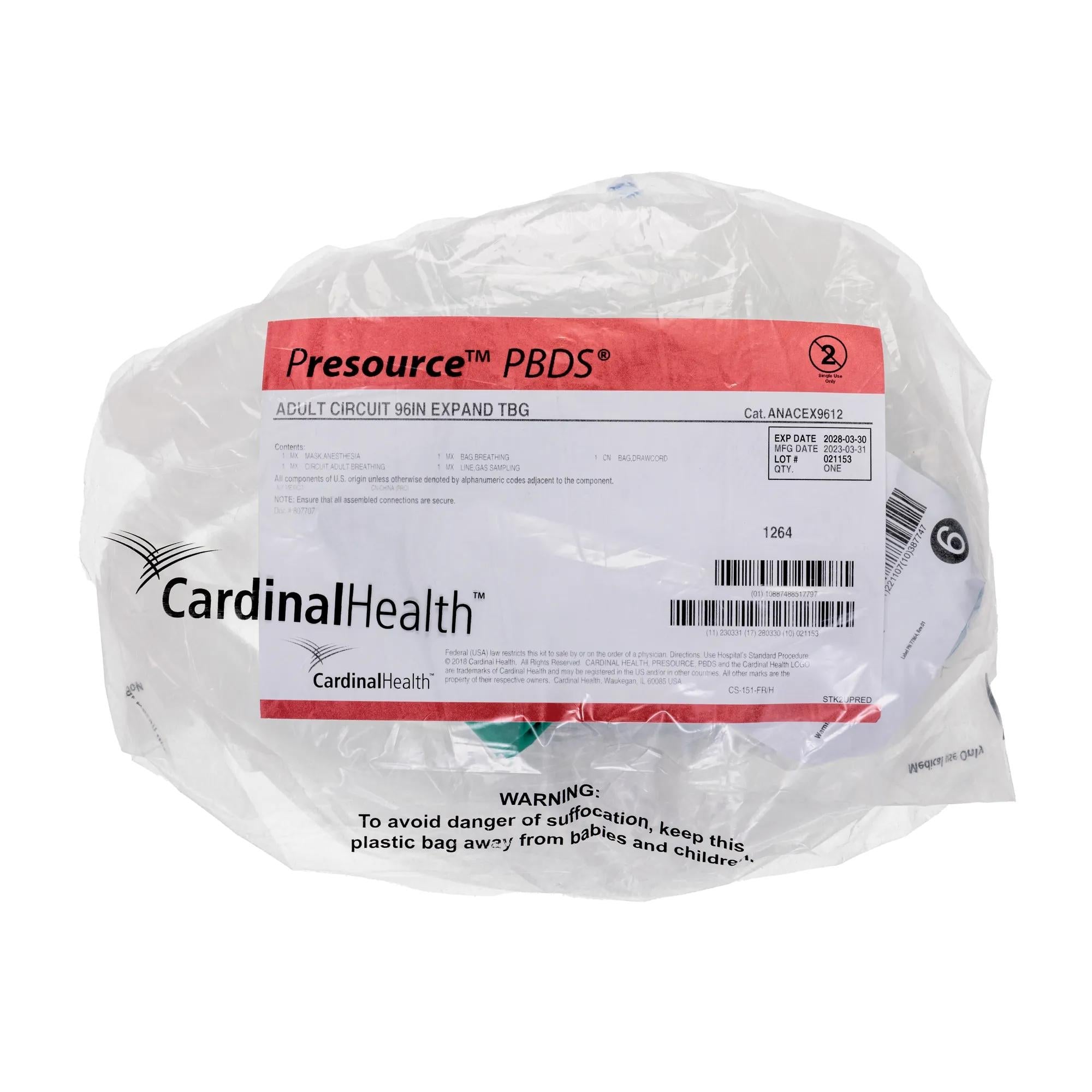 Cardinal - ANACEX9612 Anesthesia Breathing Circuit Expandable Tube 96 Inch Tube Adult Single Patient Use