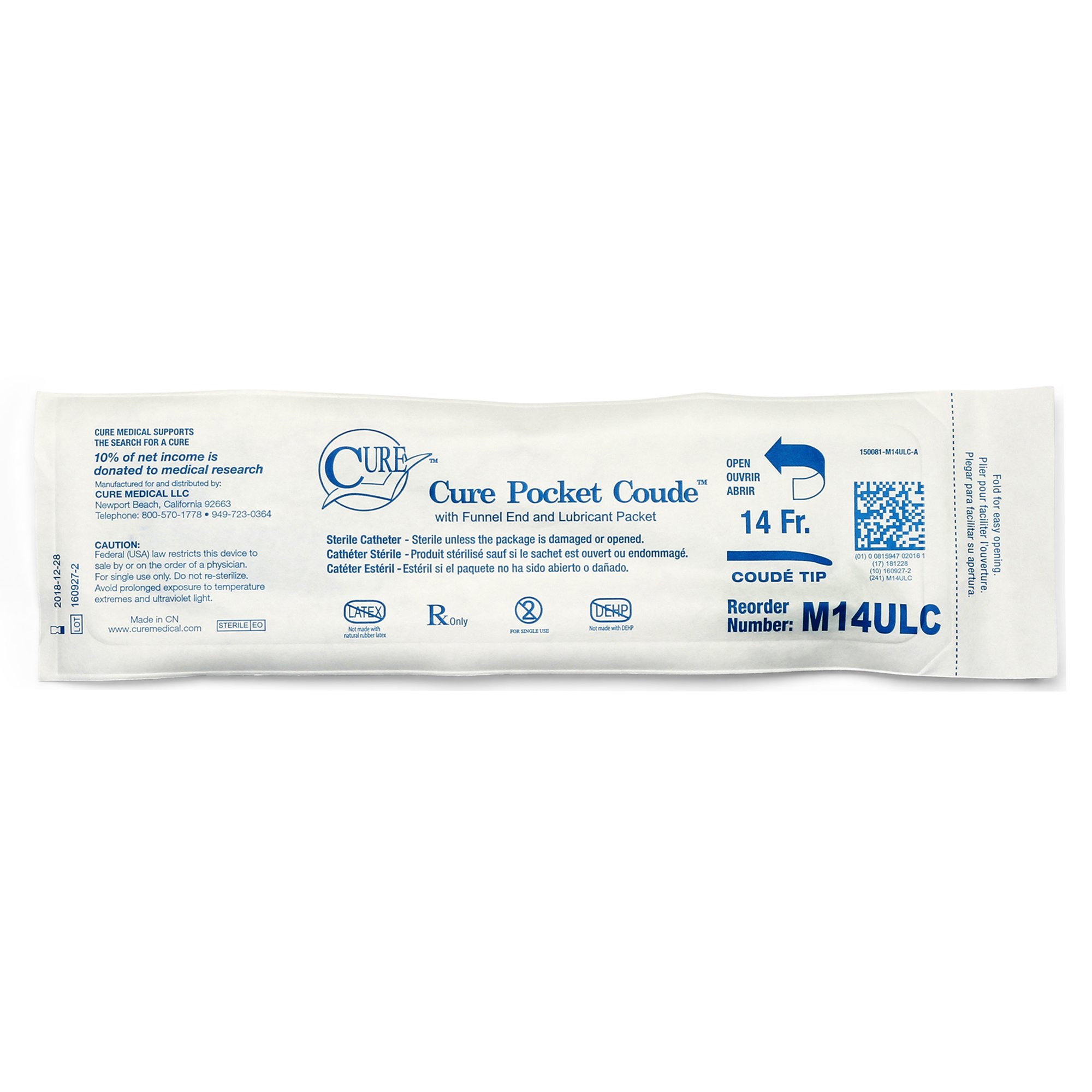 ConvaTec M14ULC - Cure Pocket Cath® Urethral Catheter, 14 Fr. - 1/Each, 30/Box, 300/Case