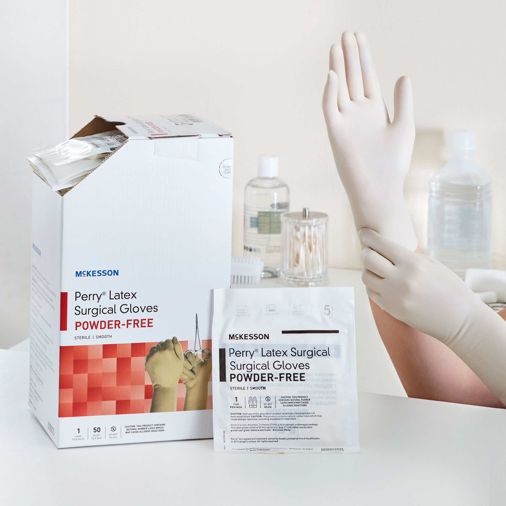McKesson Brand 20-1055N - McKesson Perry® Performance Plus Surgical Glove, Size 5.5, Cream - 1/Pair, 50/Box, 200/Case