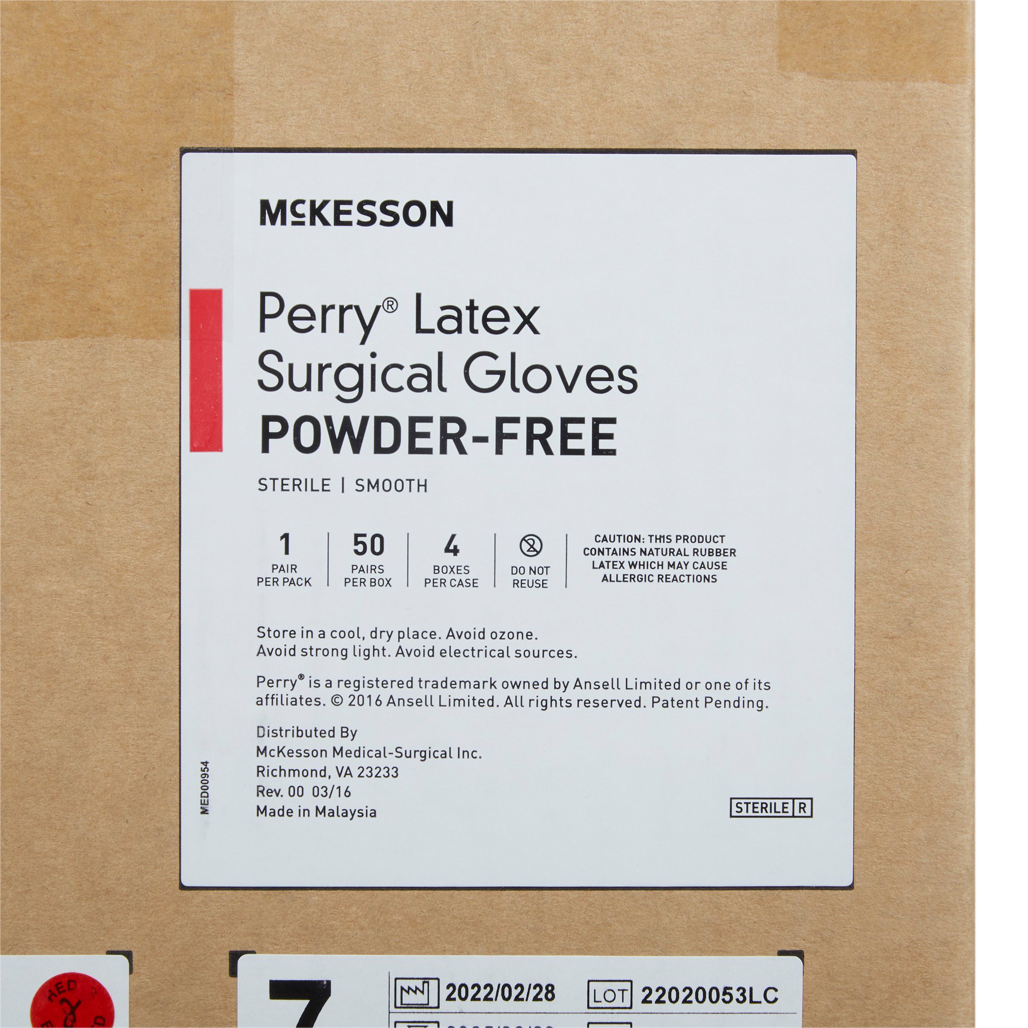 McKesson Brand 20-1070N - McKesson Perry® Performance Plus Surgical Glove, Size 7, Cream - 1/Pair, 50/Box, 200/Case