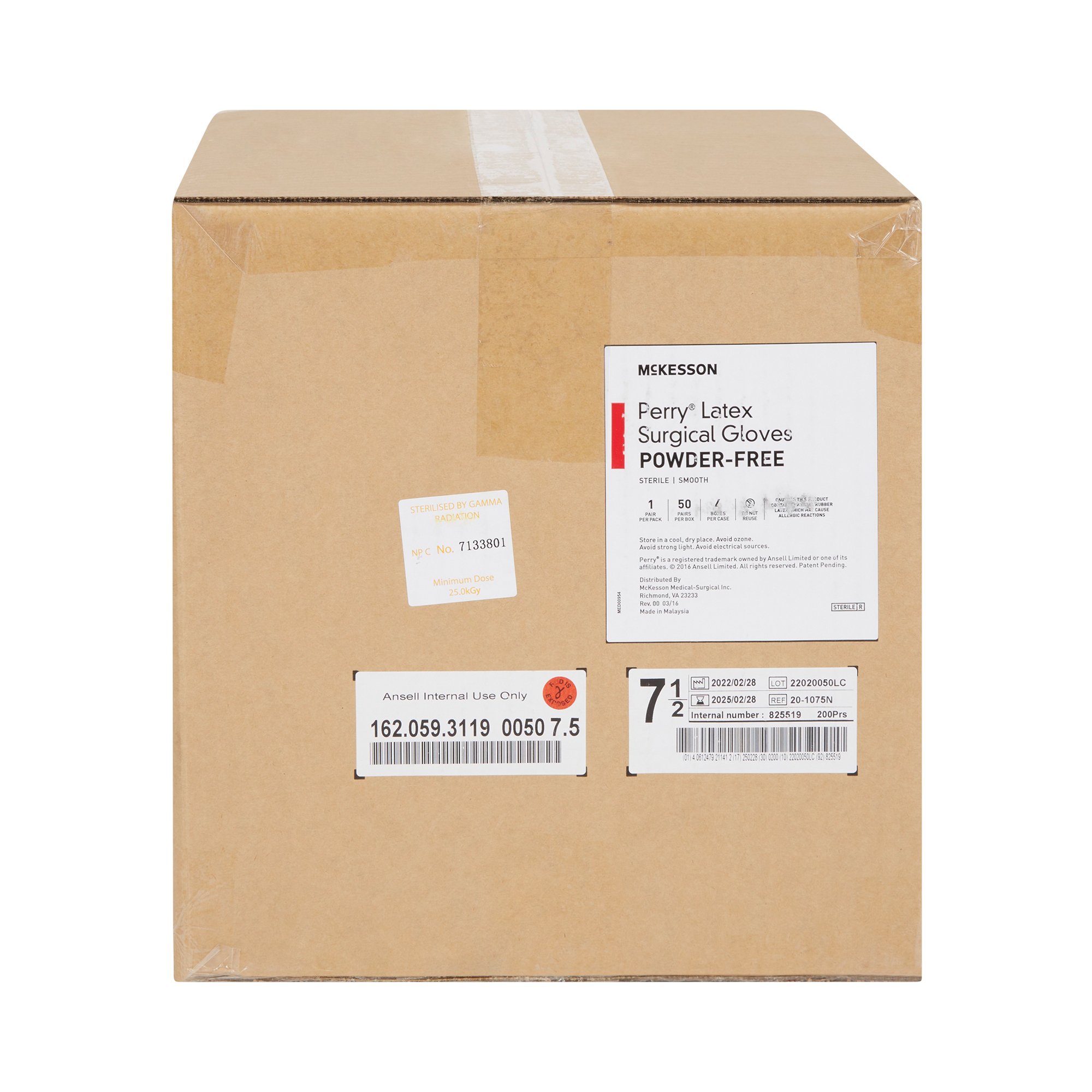 McKesson Brand 20-1075N - McKesson Perry® Performance Plus Surgical Glove, Size 7.5, Cream - 1/Pair, 50/Box, 200/Case