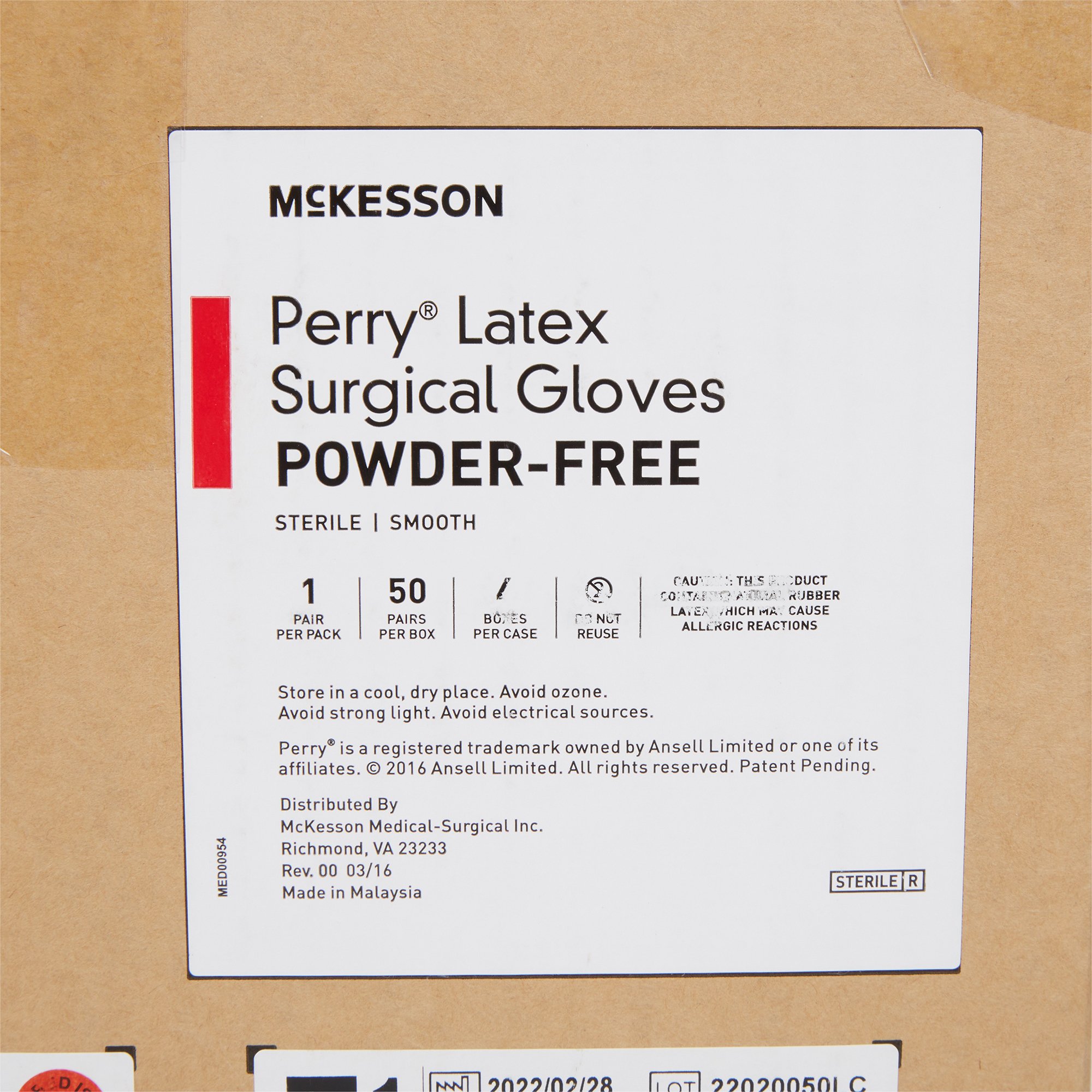 McKesson Brand 20-1075N - McKesson Perry® Performance Plus Surgical Glove, Size 7.5, Cream - 1/Pair, 50/Box, 200/Case
