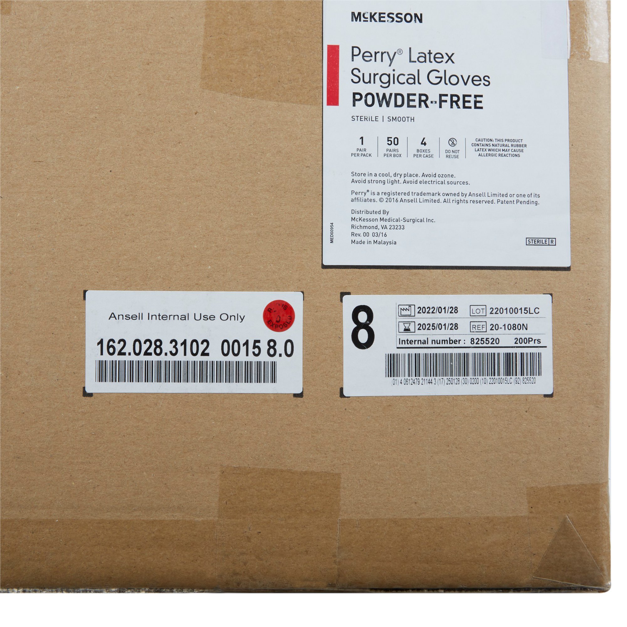 McKesson Brand 20-1080N - McKesson Perry® Performance Plus Surgical Glove, Size 8, Cream - 1/Pair, 50/Box, 200/Case
