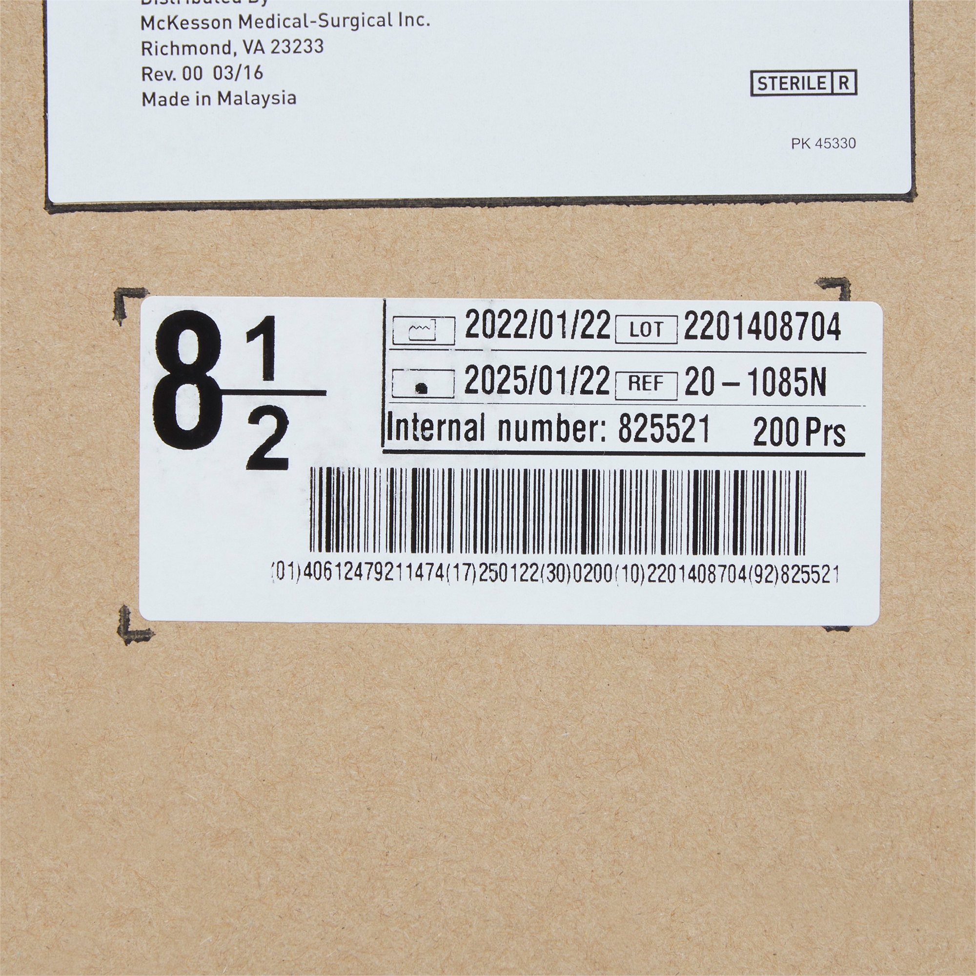 McKesson Brand 20-1085N - McKesson Perry® Performance Plus Surgical Glove, Size 8.5, Cream - 1/Pair, 50/Box, 200/Case