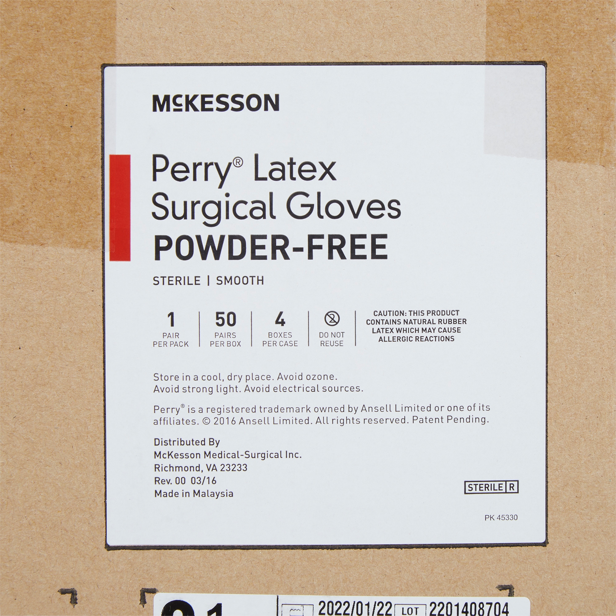 McKesson Brand 20-1085N - McKesson Perry® Performance Plus Surgical Glove, Size 8.5, Cream - 1/Pair, 50/Box, 200/Case
