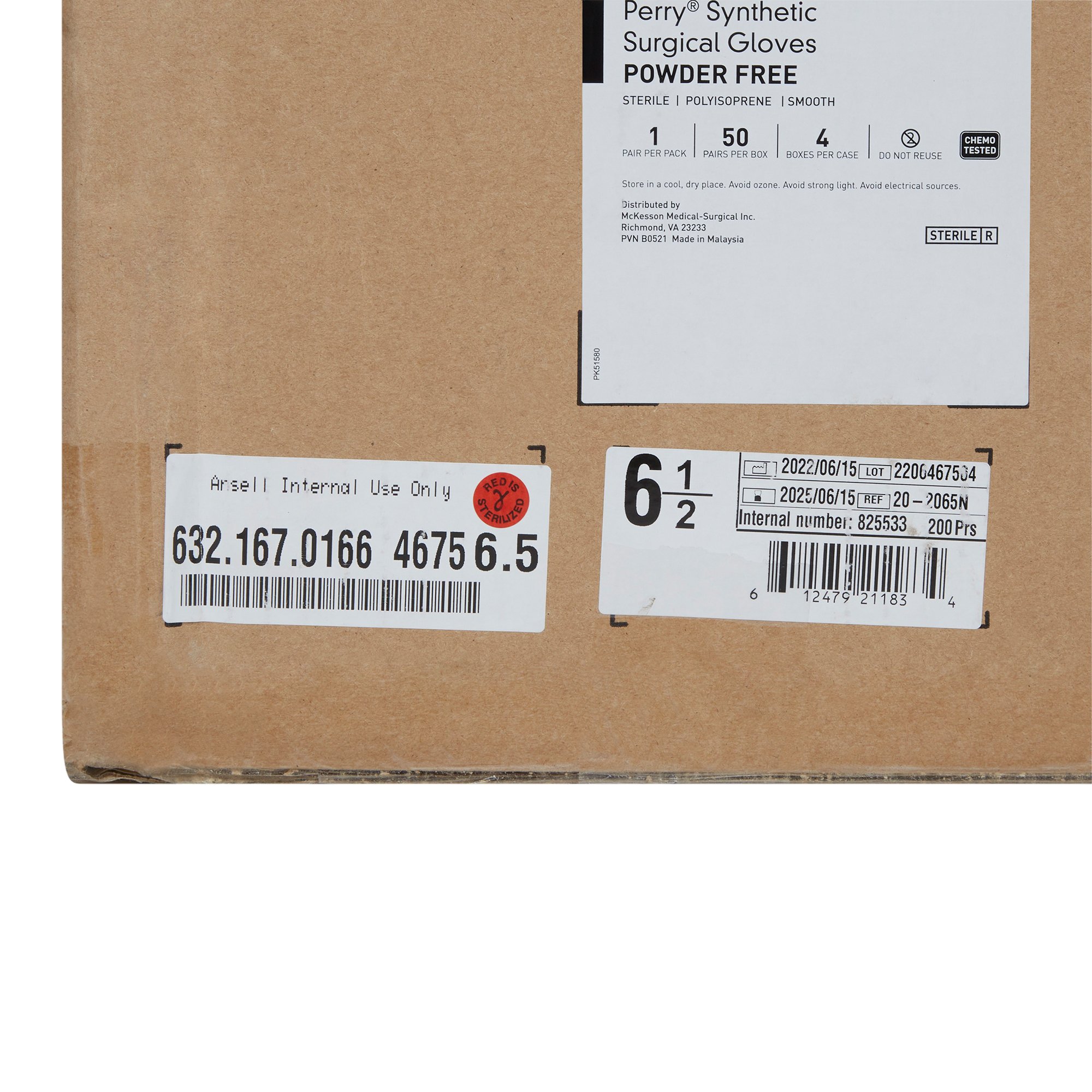 McKesson Brand 20-2065N - McKesson Perry® Performance Plus Polyisoprene Surgical Glove, Size 6.5, Green - 50/Box, 200/Case