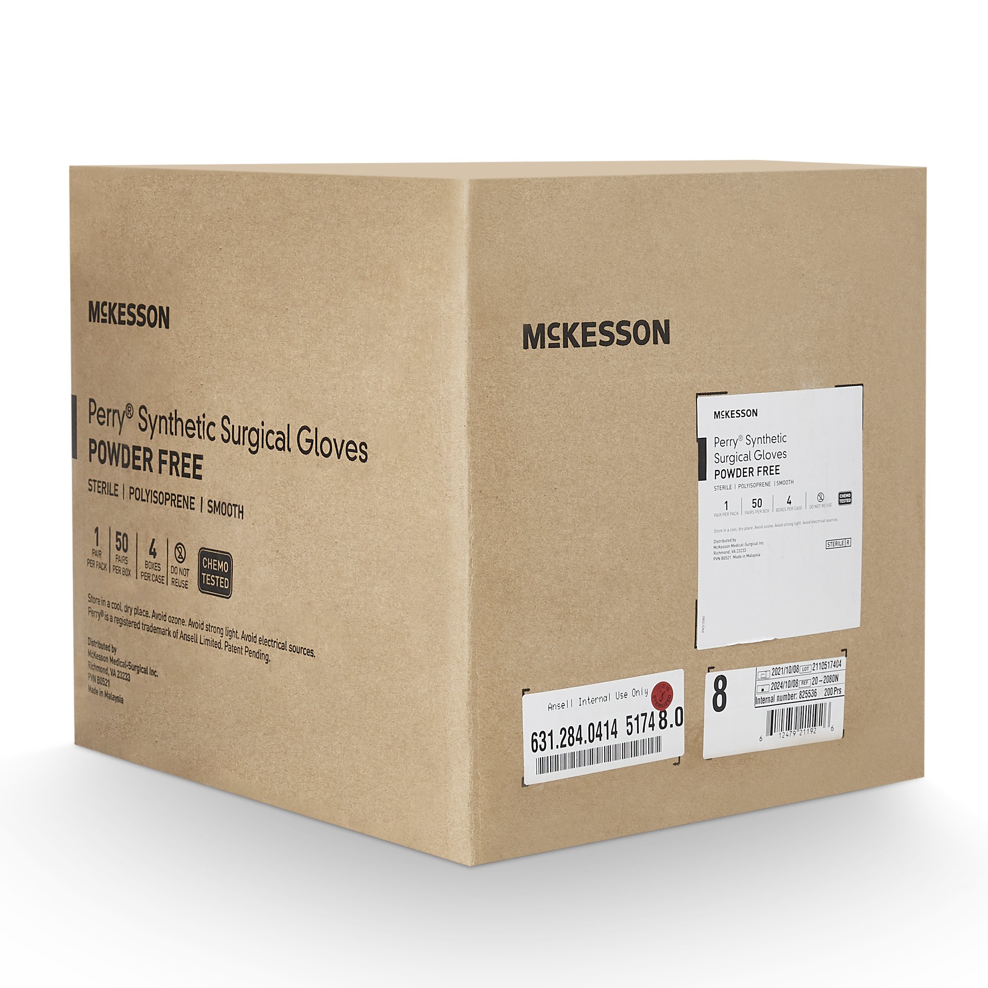 McKesson Brand 20-2080N - McKesson Perry® Performance Plus Polyisoprene Surgical Glove, Size 8, Green - 50/Box, 200/Case