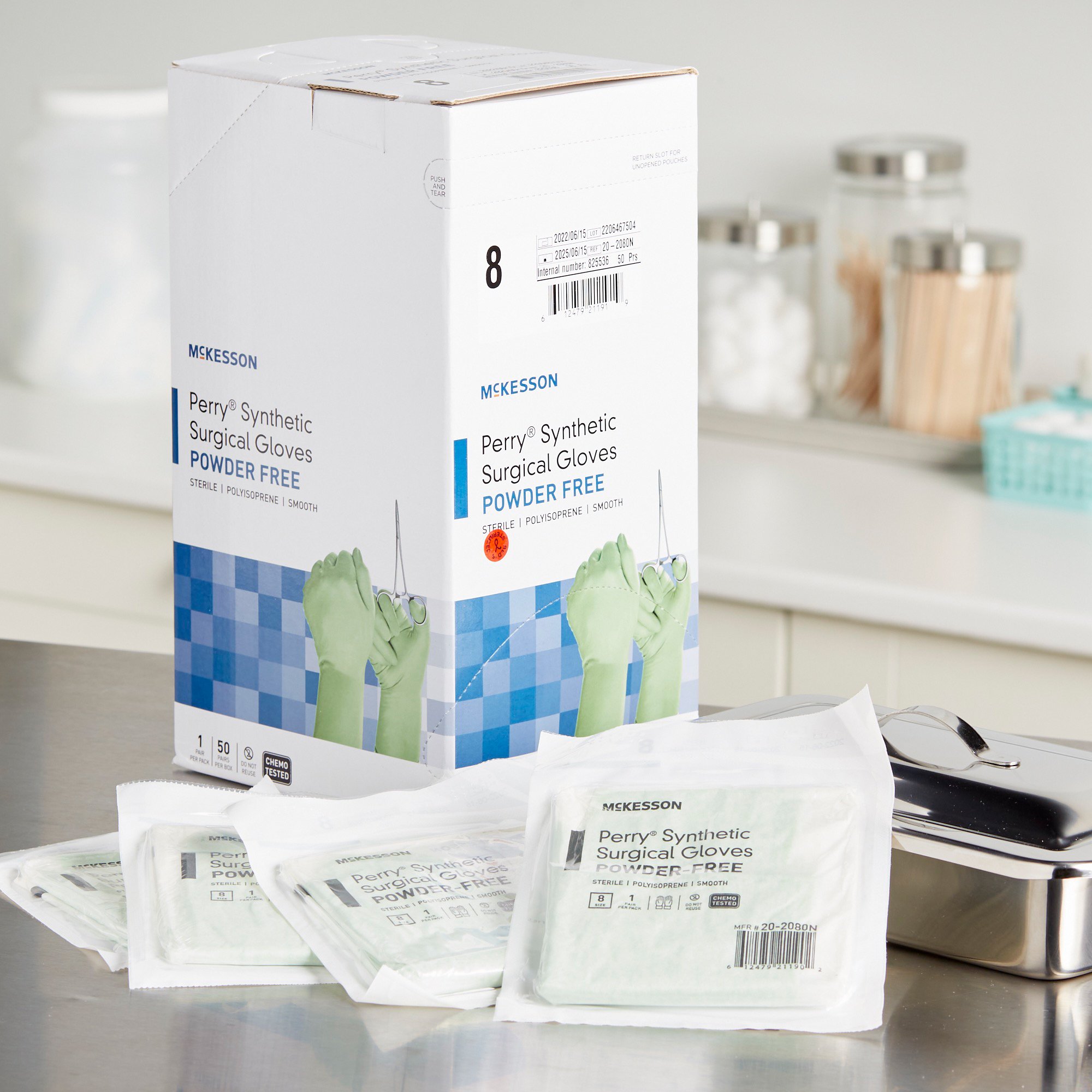McKesson Brand 20-2080N - McKesson Perry® Performance Plus Polyisoprene Surgical Glove, Size 8, Green - 50/Box, 200/Case