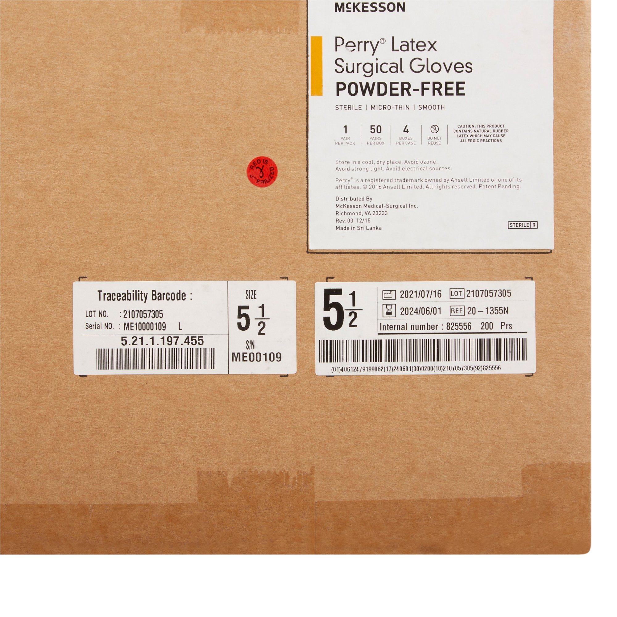 McKesson Brand 20-1355N - McKesson Perry® Latex Surgical Glove, Size 5.5, Brown - 50/Box, 200/Case